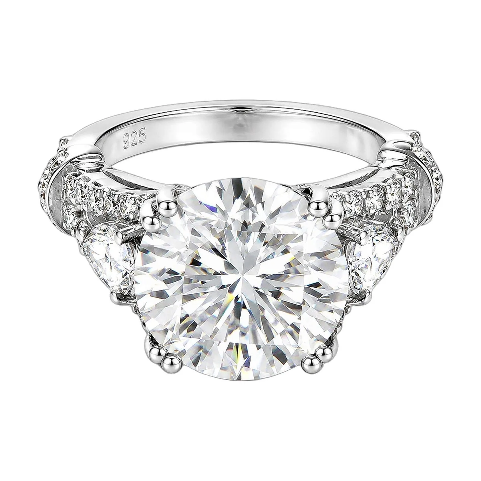 9.25ct DEW White Moissanite Round Solitaire Ring