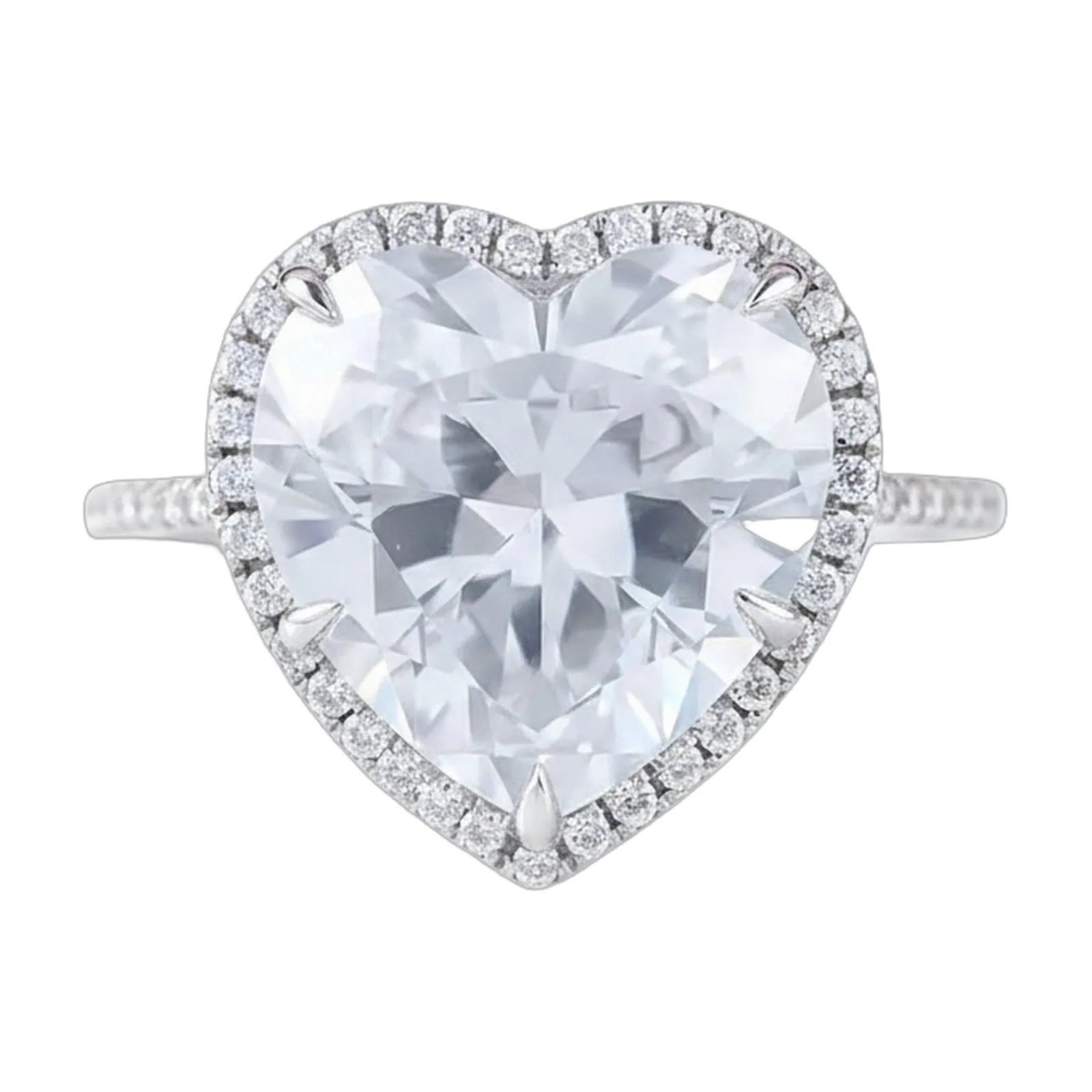 6.7ct DEW White Moissanite Heart Solitaire Ring