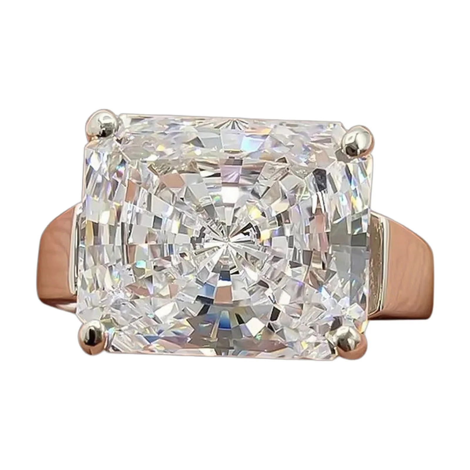 6.5ct DEW White Moissanite Radiant Solitaire Ring