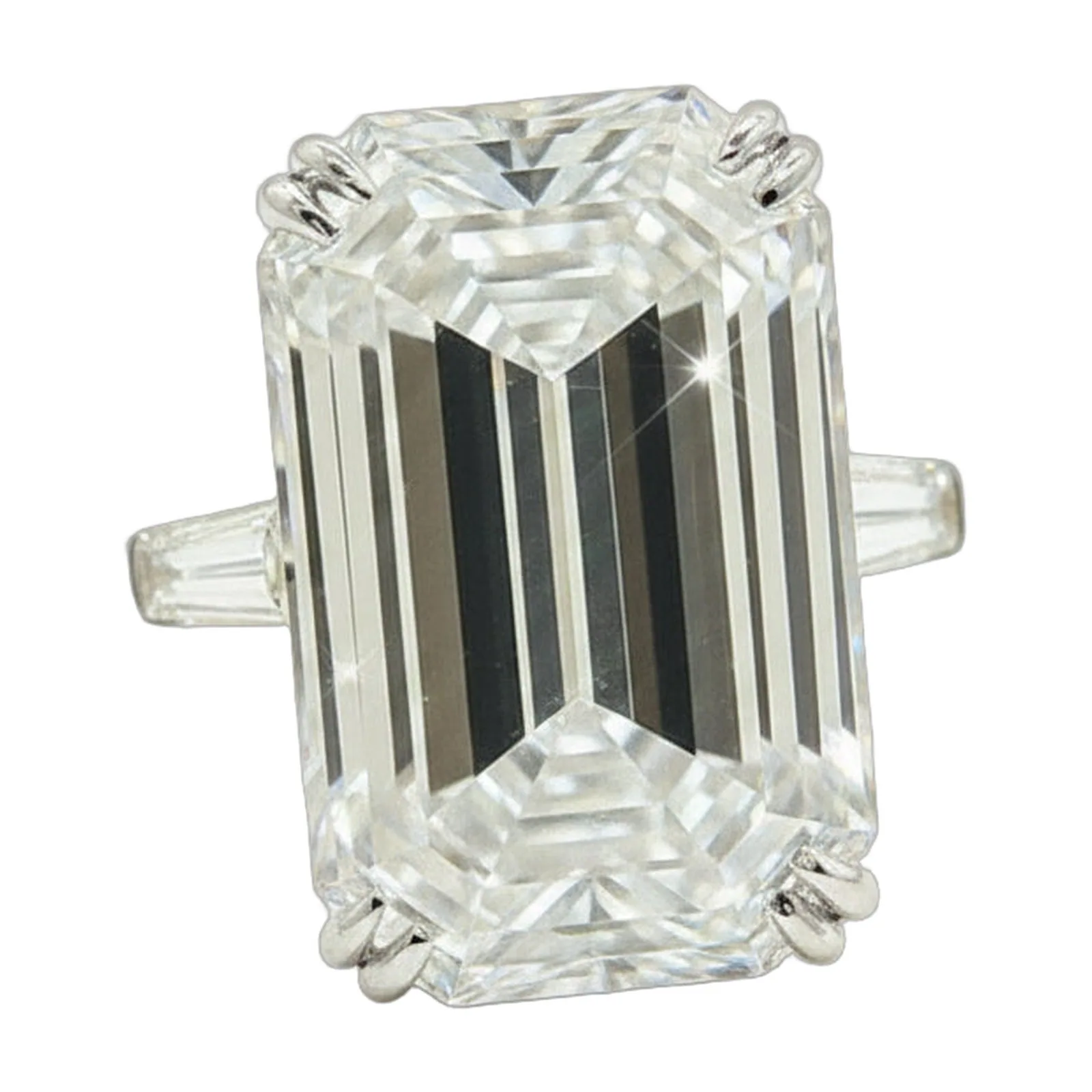 7.3ct DEW White Moissanite Emerald Solitaire Ring