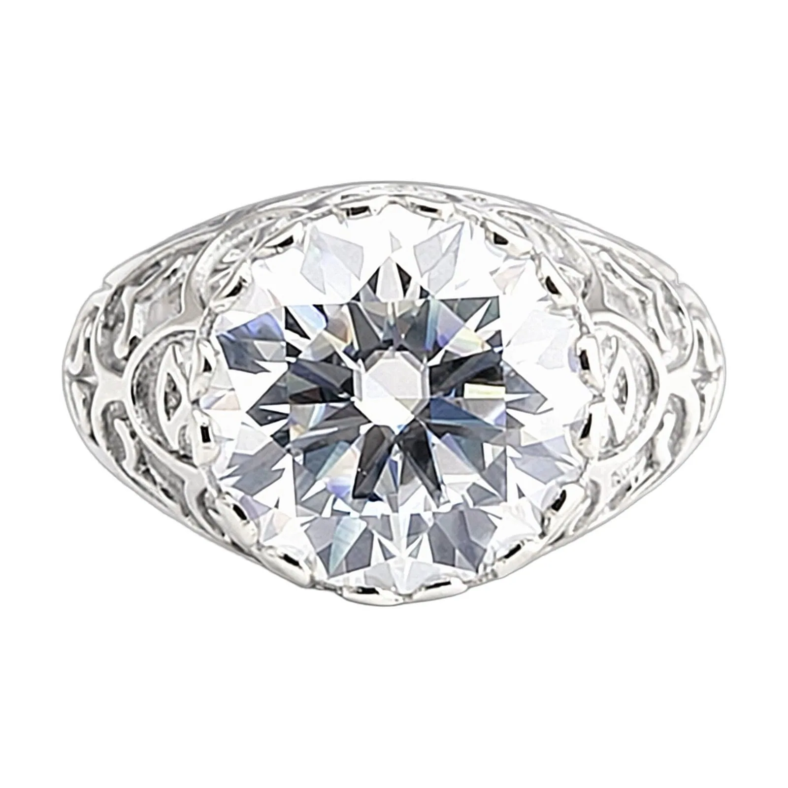 9.85ct DEW White Moissanite Round Solitaire Ring