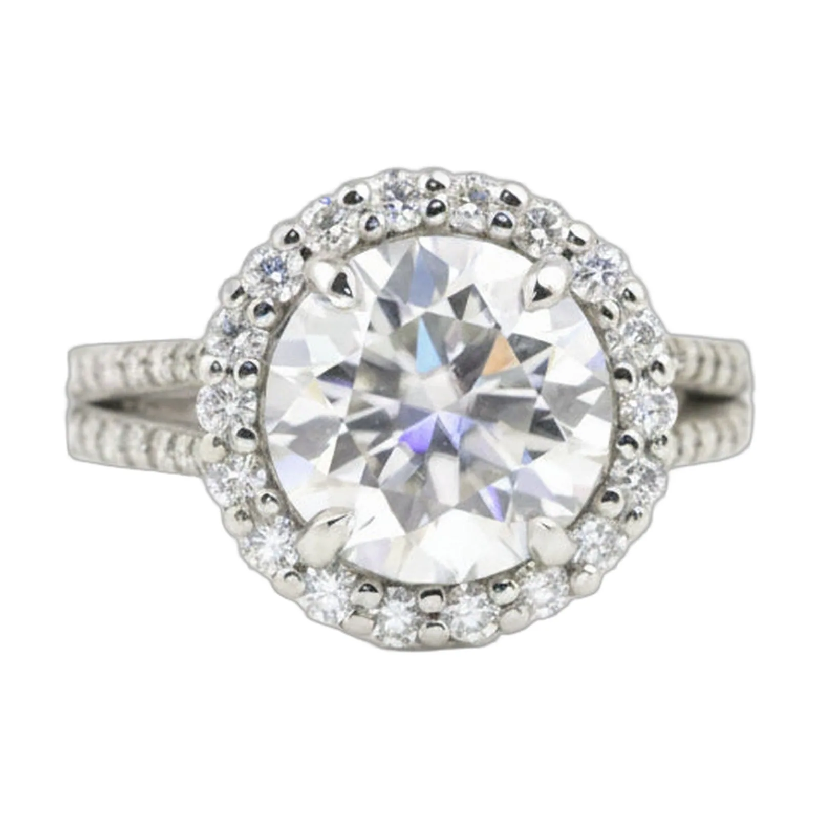9.8ct DEW White Moissanite Round Solitaire Ring