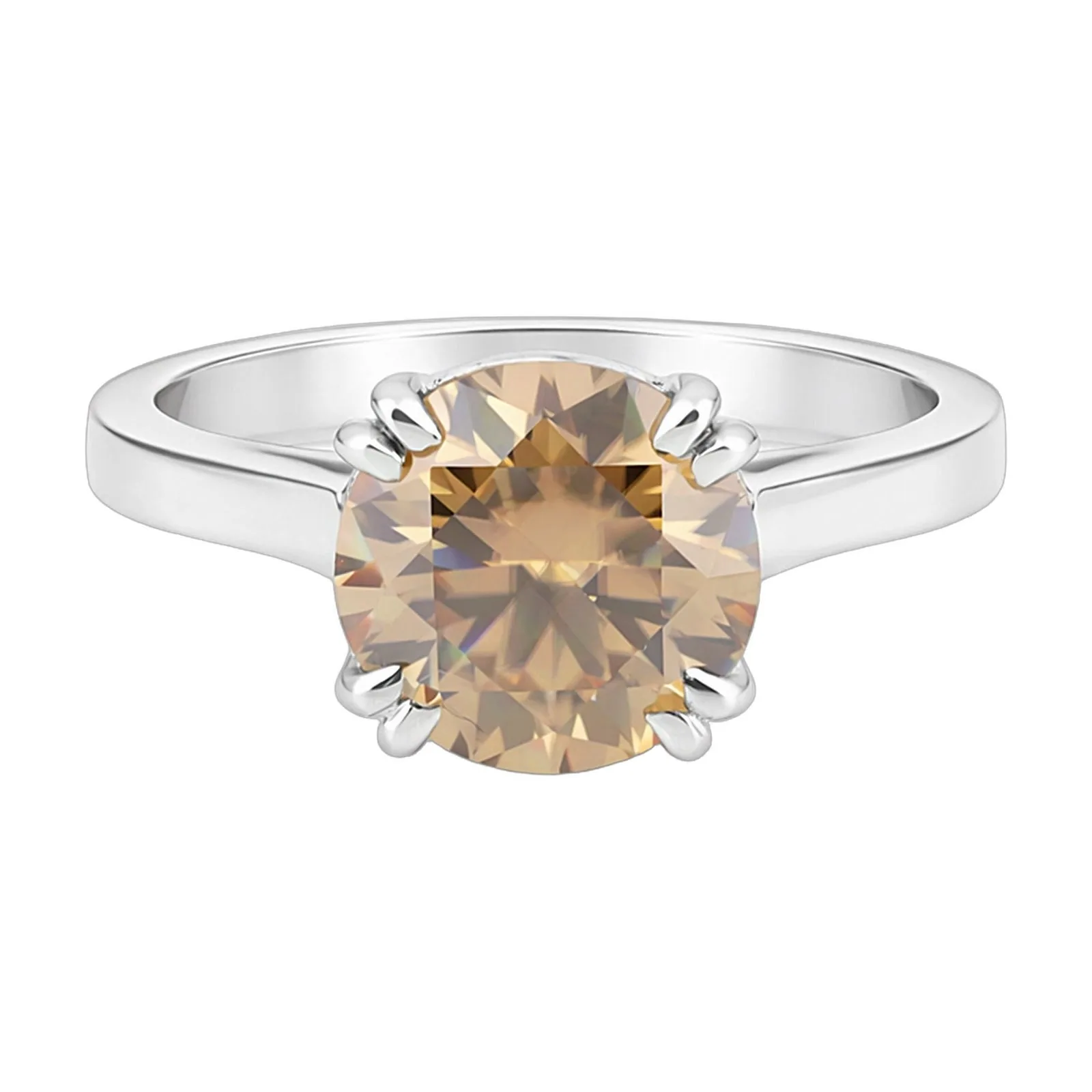 3.45ct DEW Champagne Moissanite Round Solitaire Ring