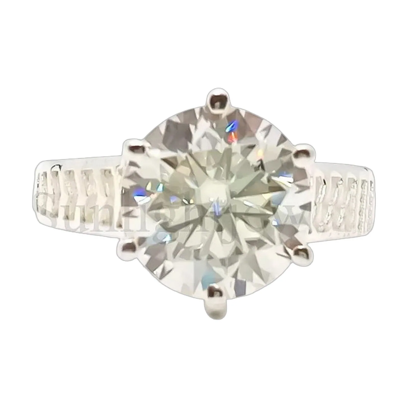 6.6ct DEW White Moissanite Round Solitaire Ring
