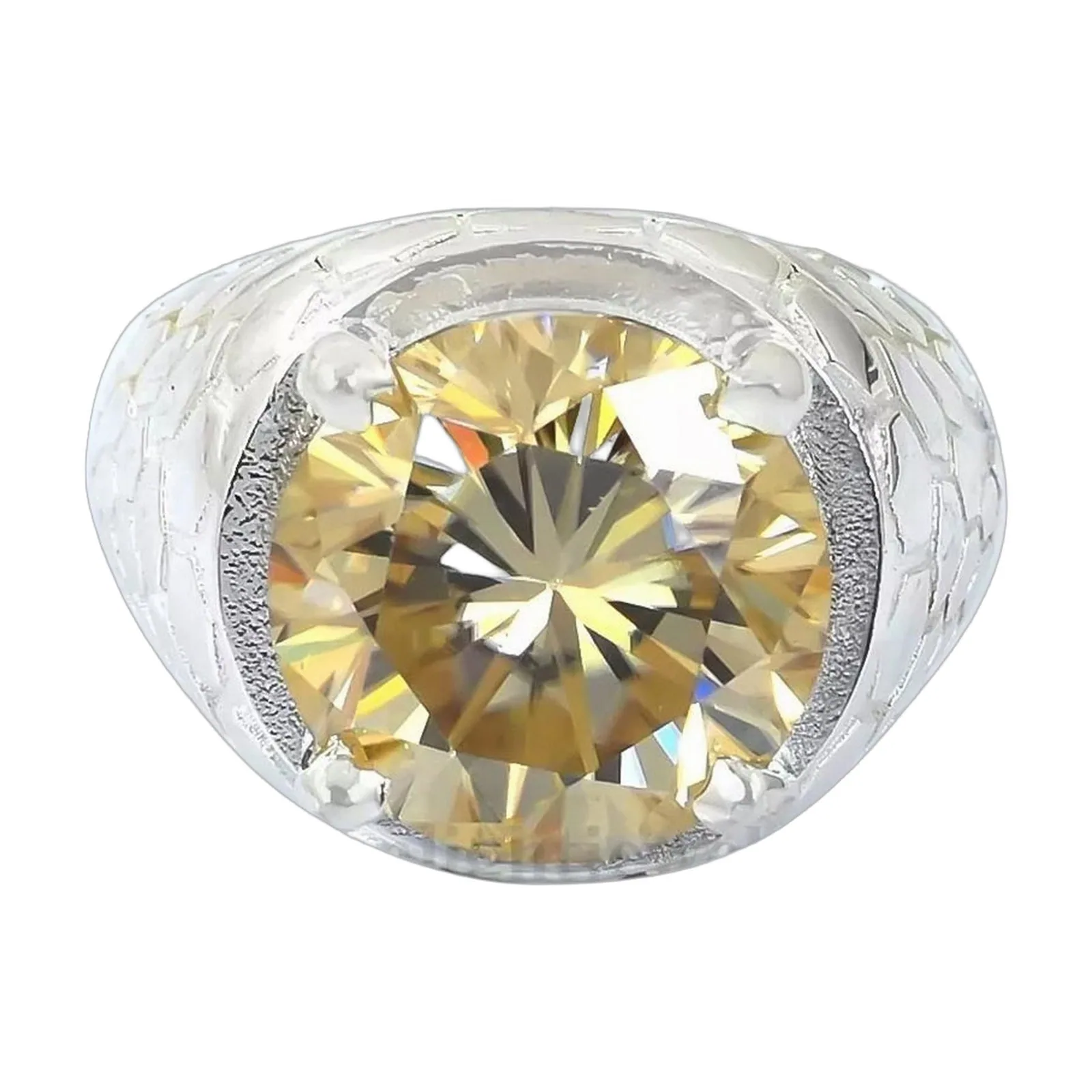 7.1ct DEW Champagne Moissanite Round Solitaire Ring