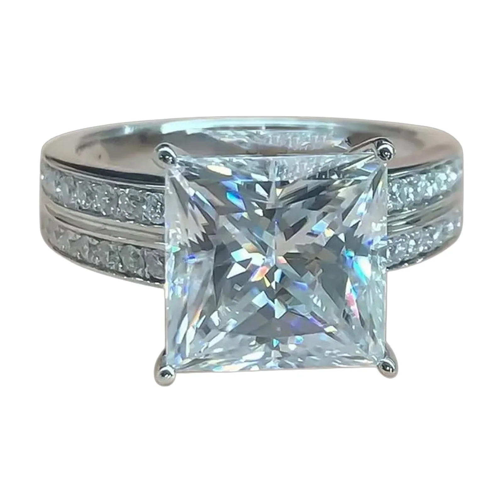 4.9ct DEW White Moissanite Princess Solitaire Ring