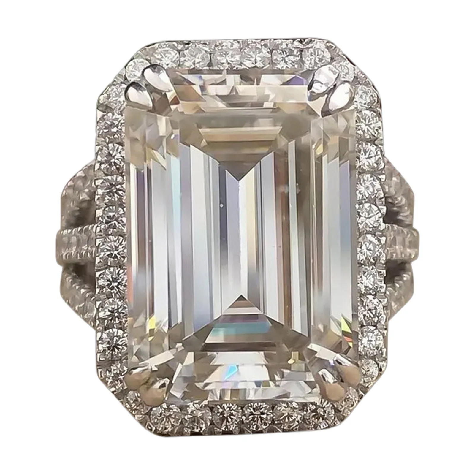 16.9ct DEW White Moissanite Emerald Solitaire Ring
