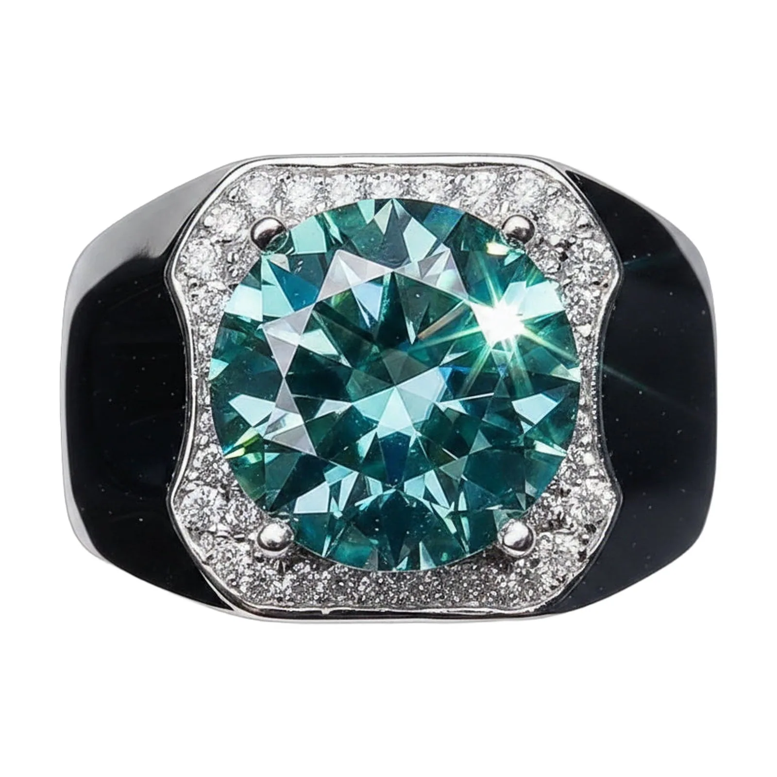 5.8ct DEW Blue Moissanite Round Solitaire Ring