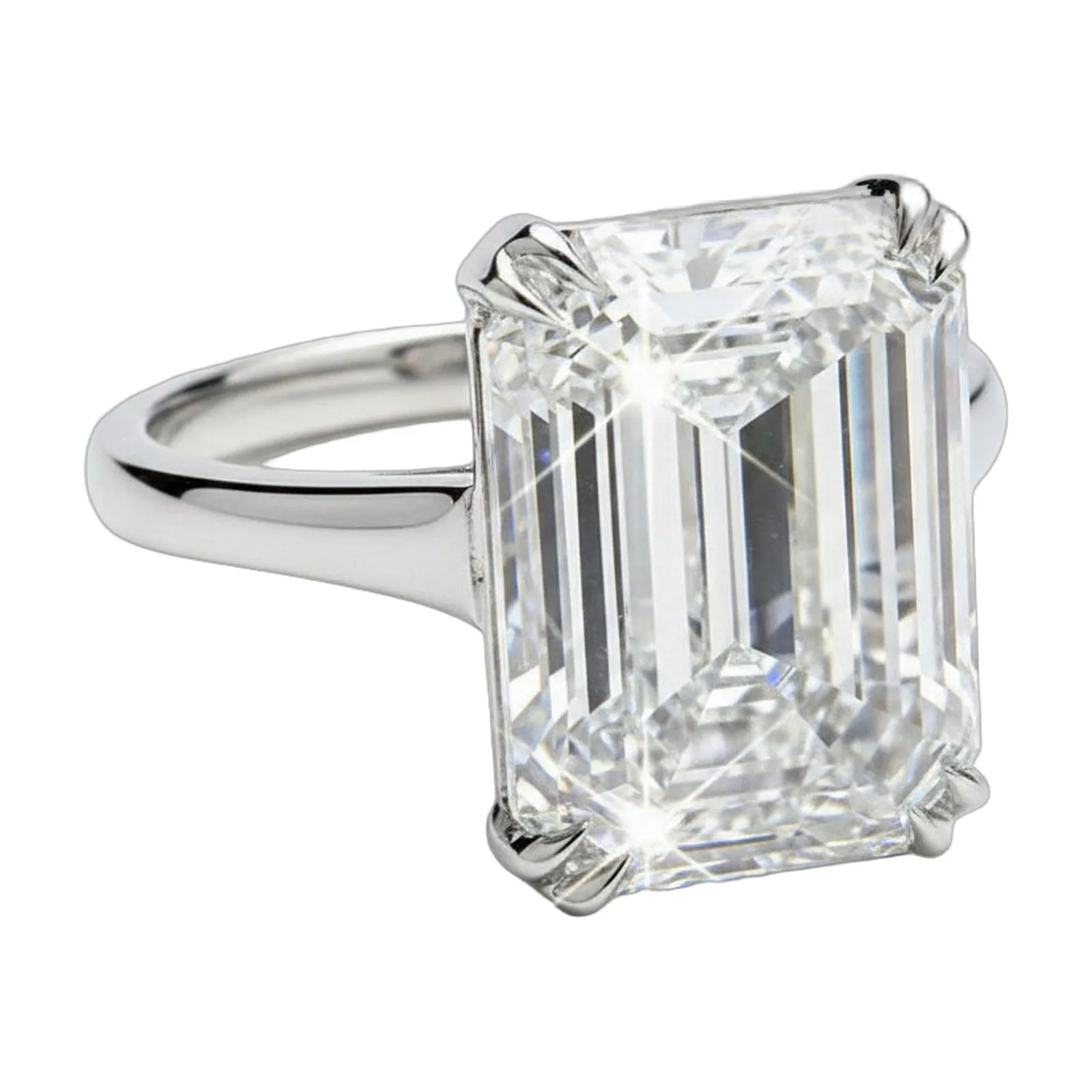 22.6ct DEW White Moissanite Emerald Solitaire Ring