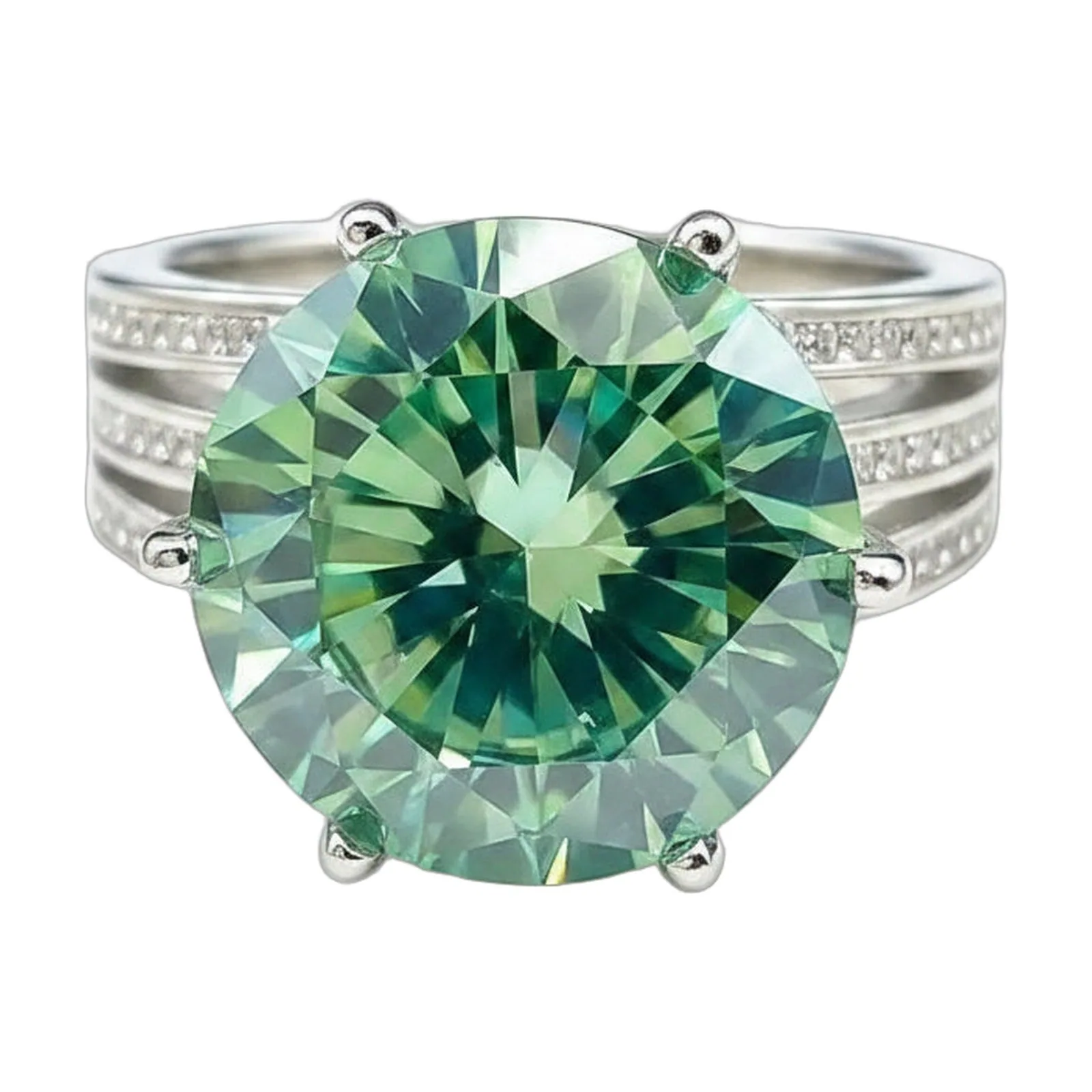 10.5ct DEW Blue Moissanite Round Solitaire Ring