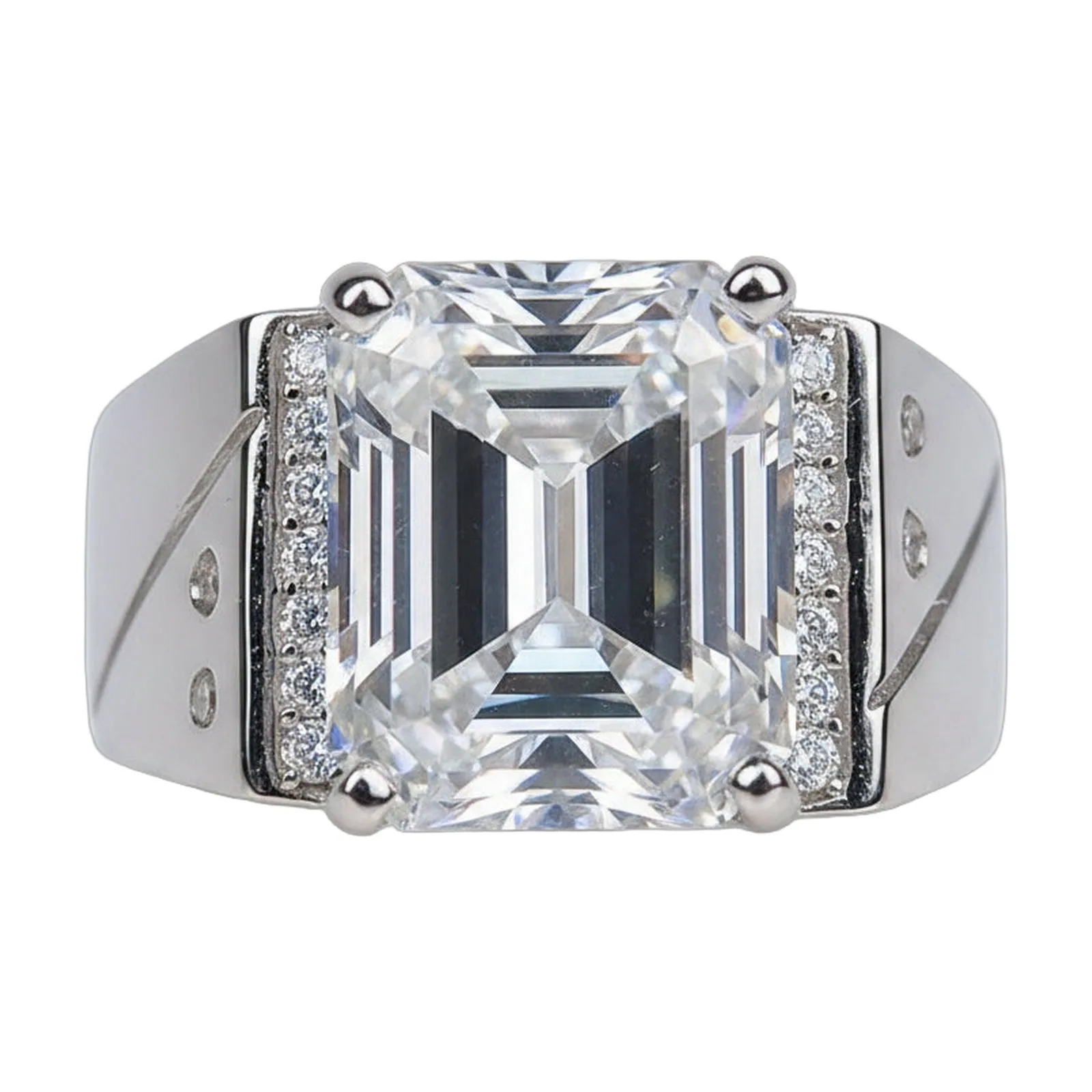 5.3ct DEW White Moissanite Emerald Solitaire Ring