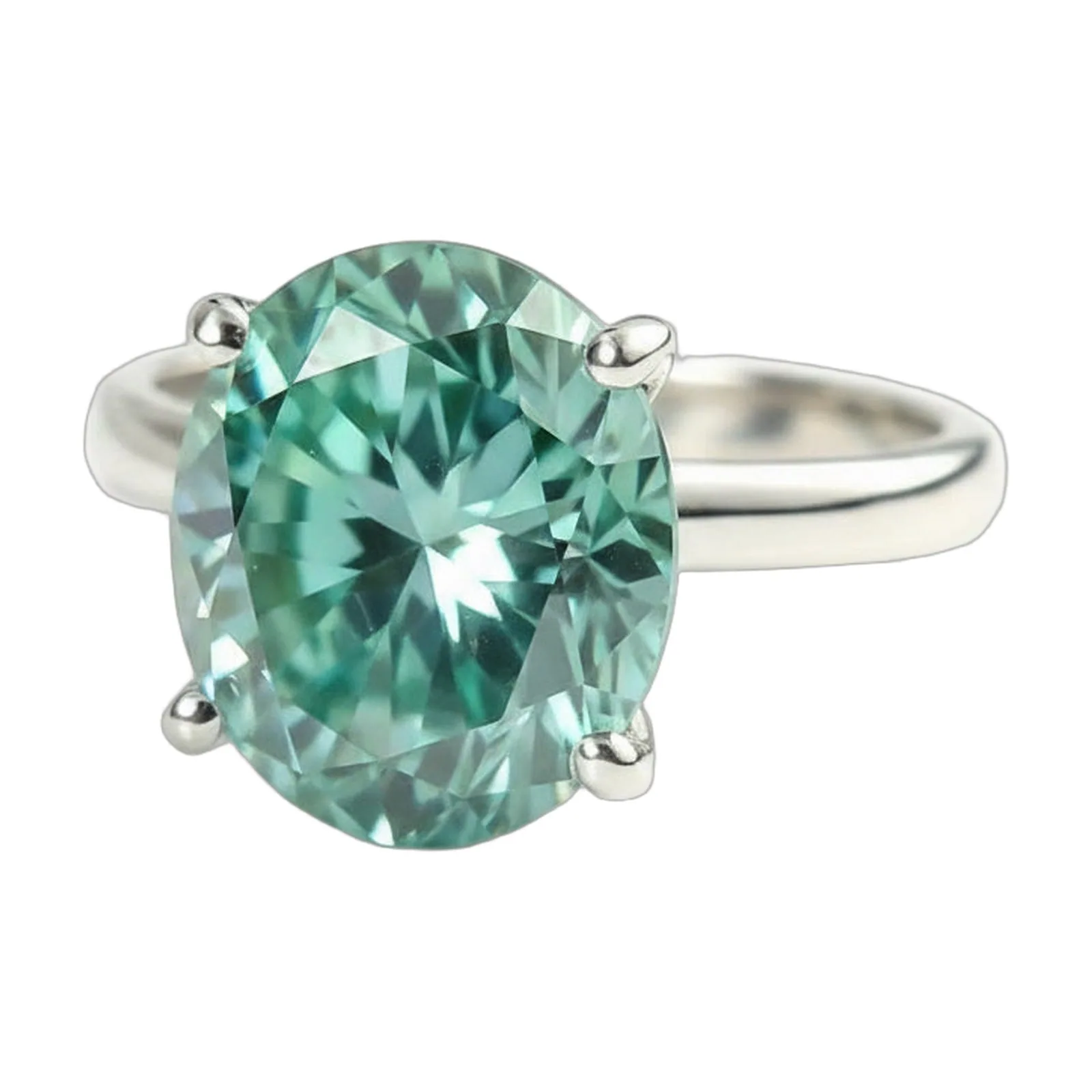 4.8ct DEW Blue Moissanite Oval Solitaire Ring