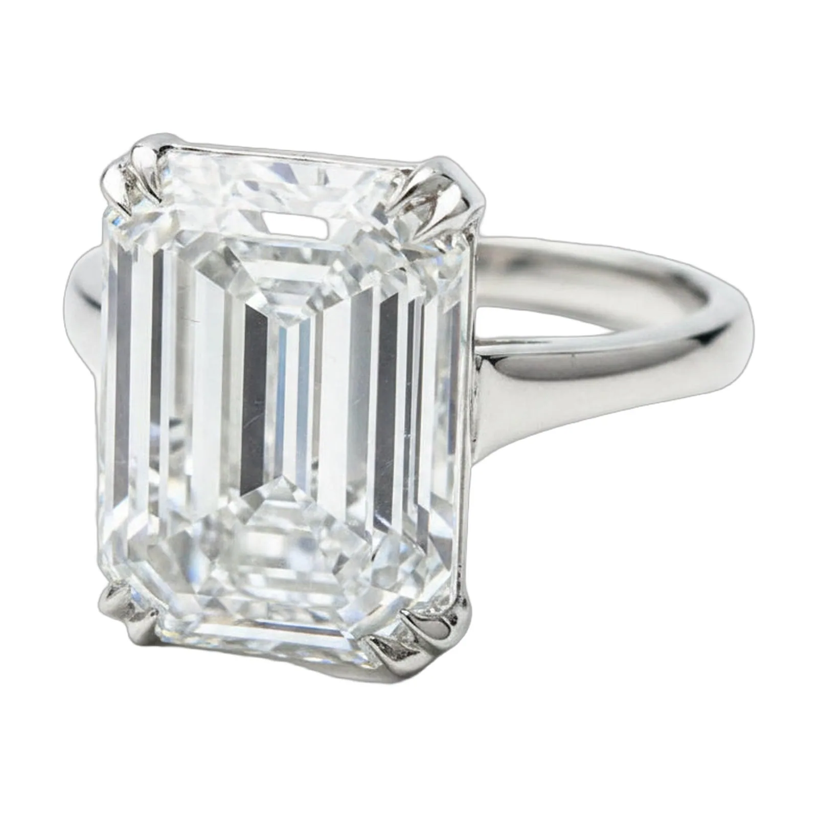 6.7ct DEW White Moissanite Emerald Solitaire Ring