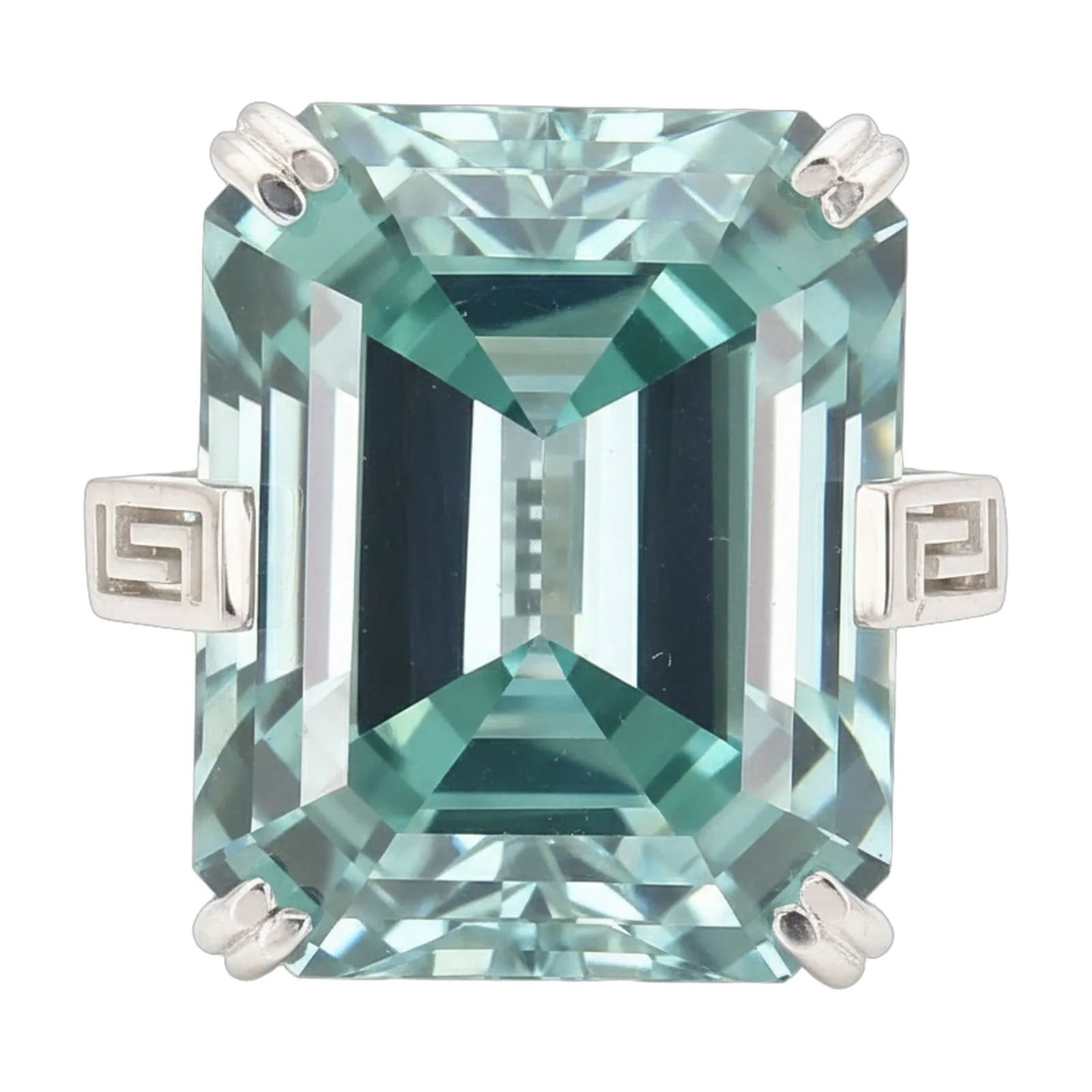 18.6ct DEW Blue Moissanite Emerald Solitaire Ring
