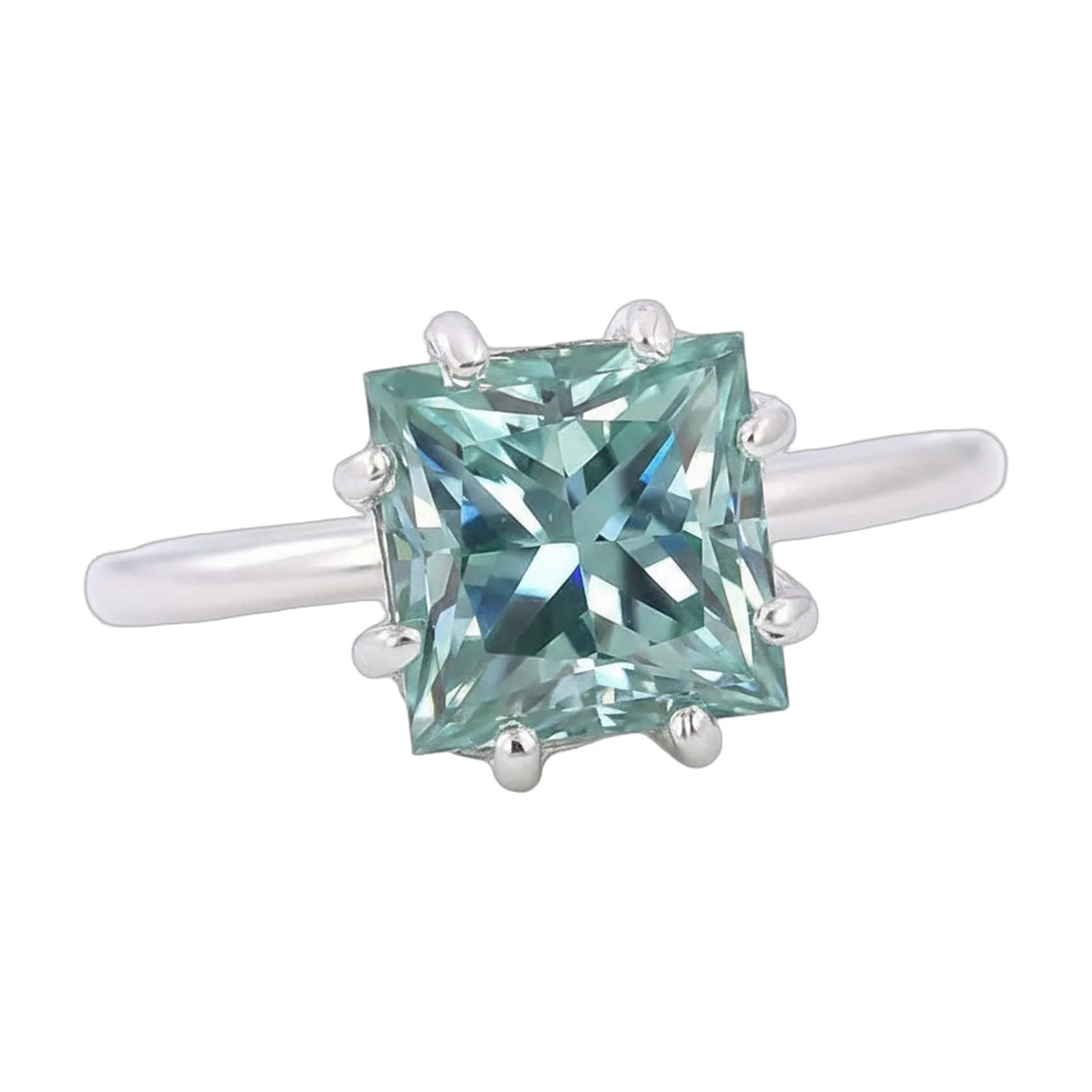 5.5ct DEW Blue Moissanite Princess Solitaire Ring