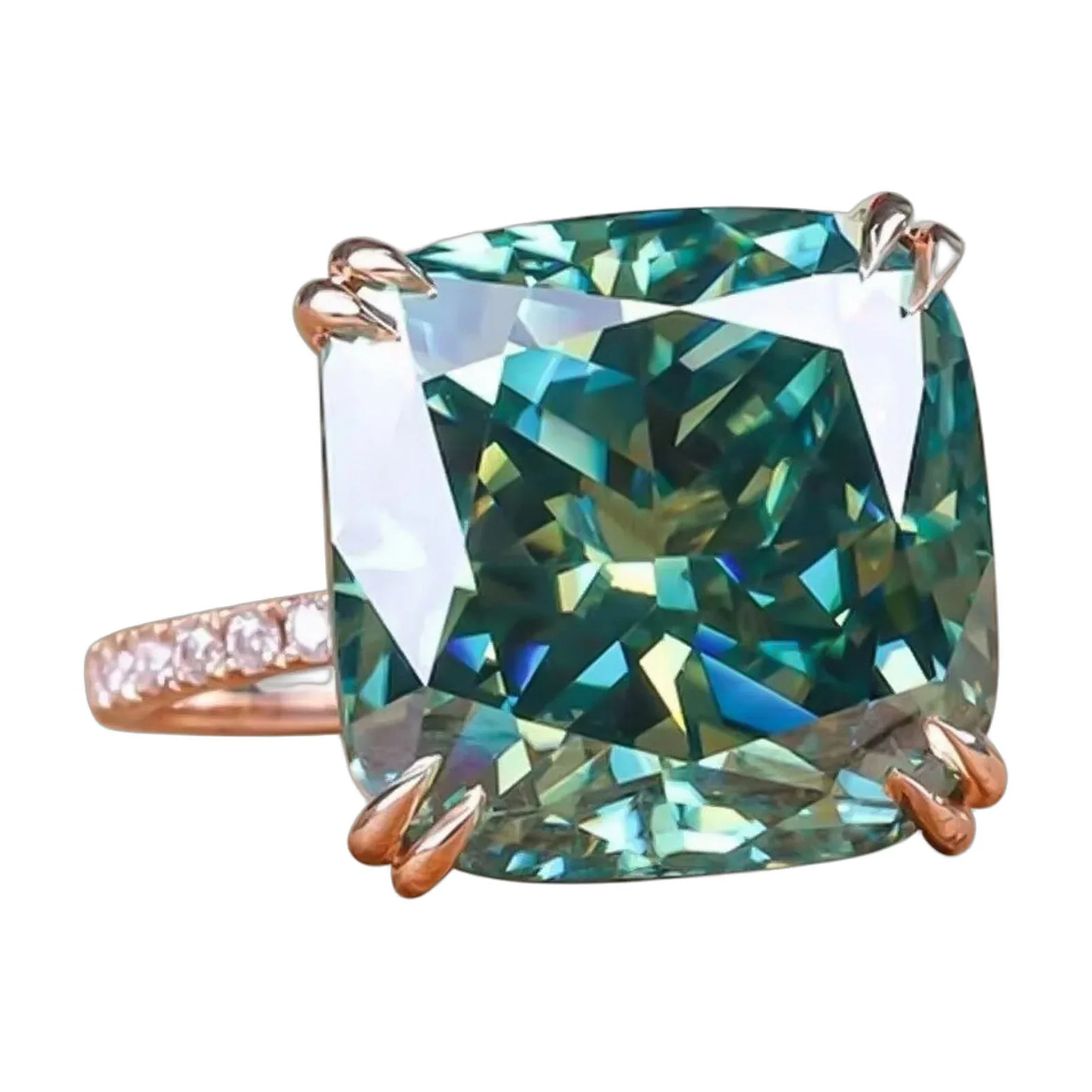 13.3ct DEW Blue Moissanite Cushion Solitaire Ring