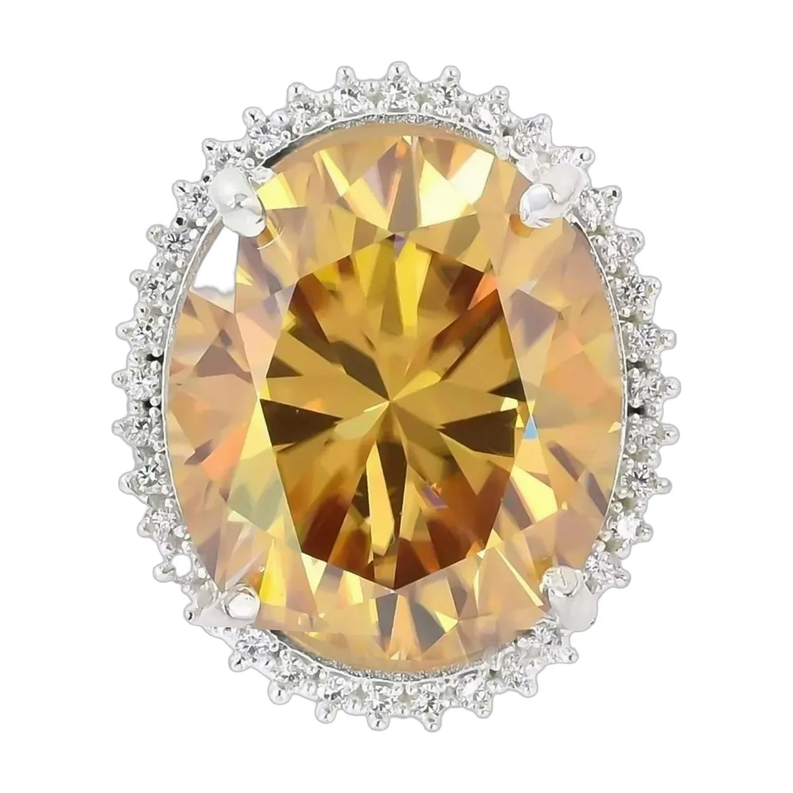 13.6ct DEW Champagne Moissanite Oval Solitaire Ring