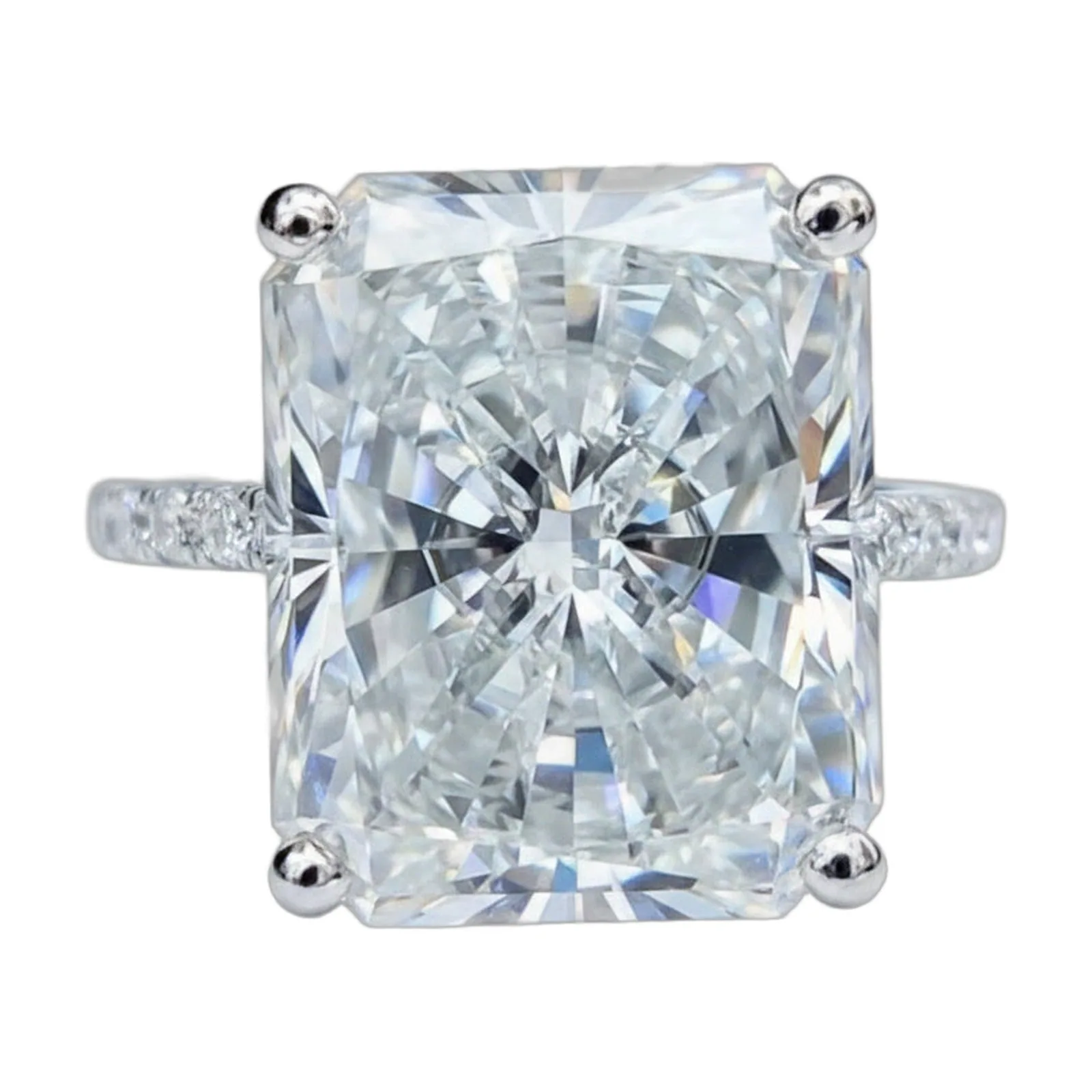 14.6ct DEW White Moissanite Radiant Solitaire Ring