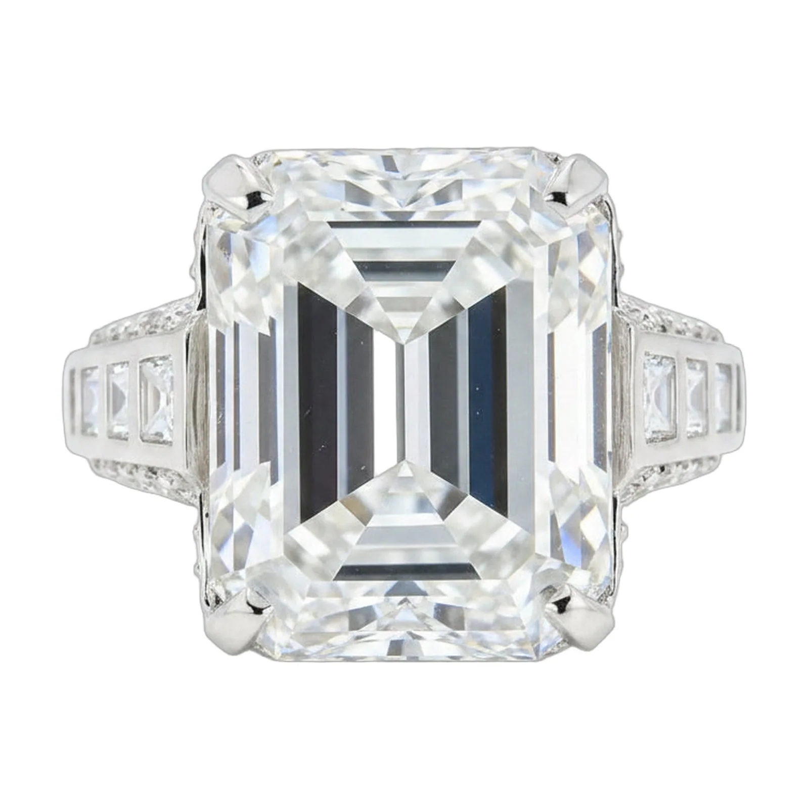25.5ct DEW White Moissanite Emerald Solitaire Ring