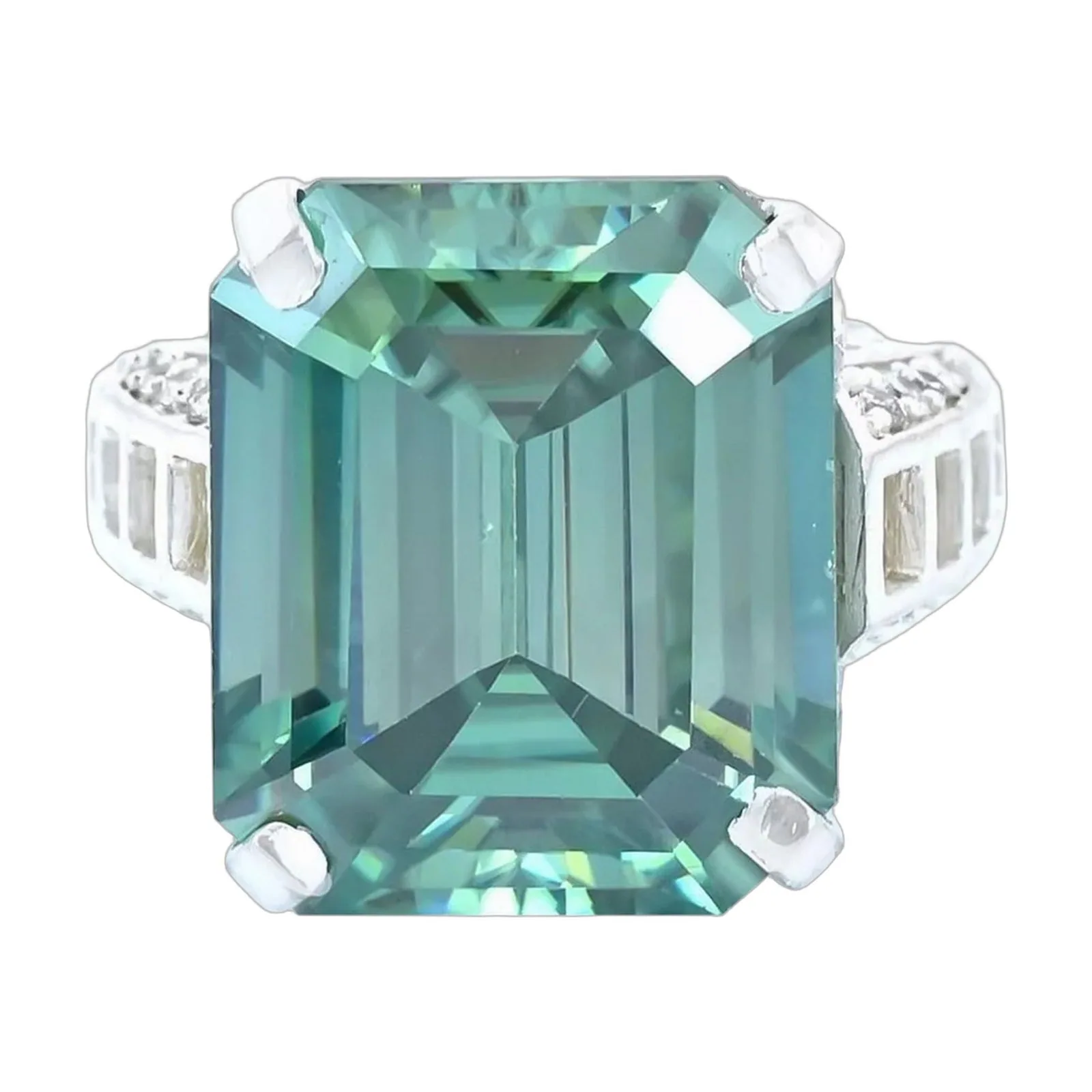19.5ct DEW Blue Moissanite Emerald Solitaire Ring