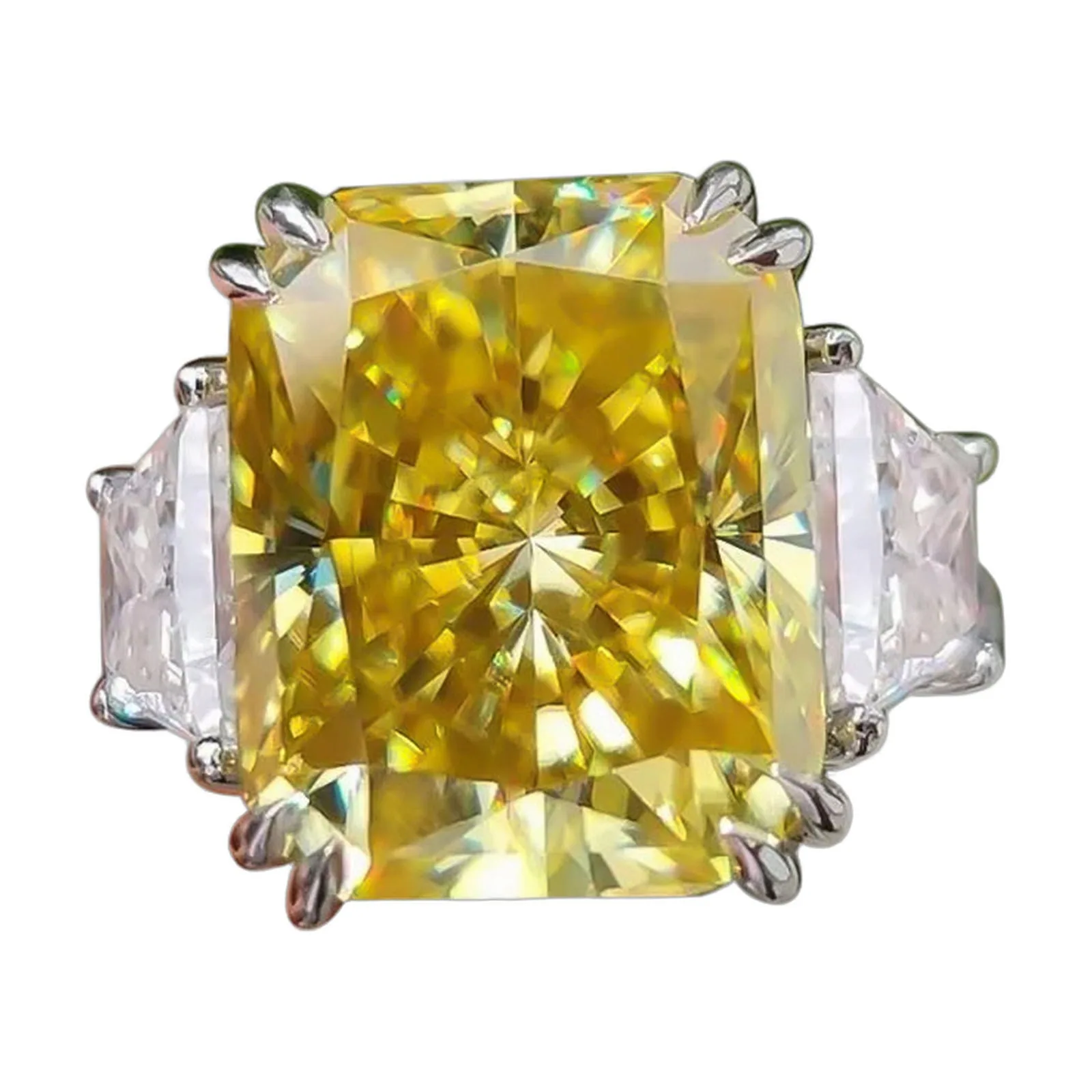 25.5ct DEW Champagne Moissanite Radiant Solitaire Ring