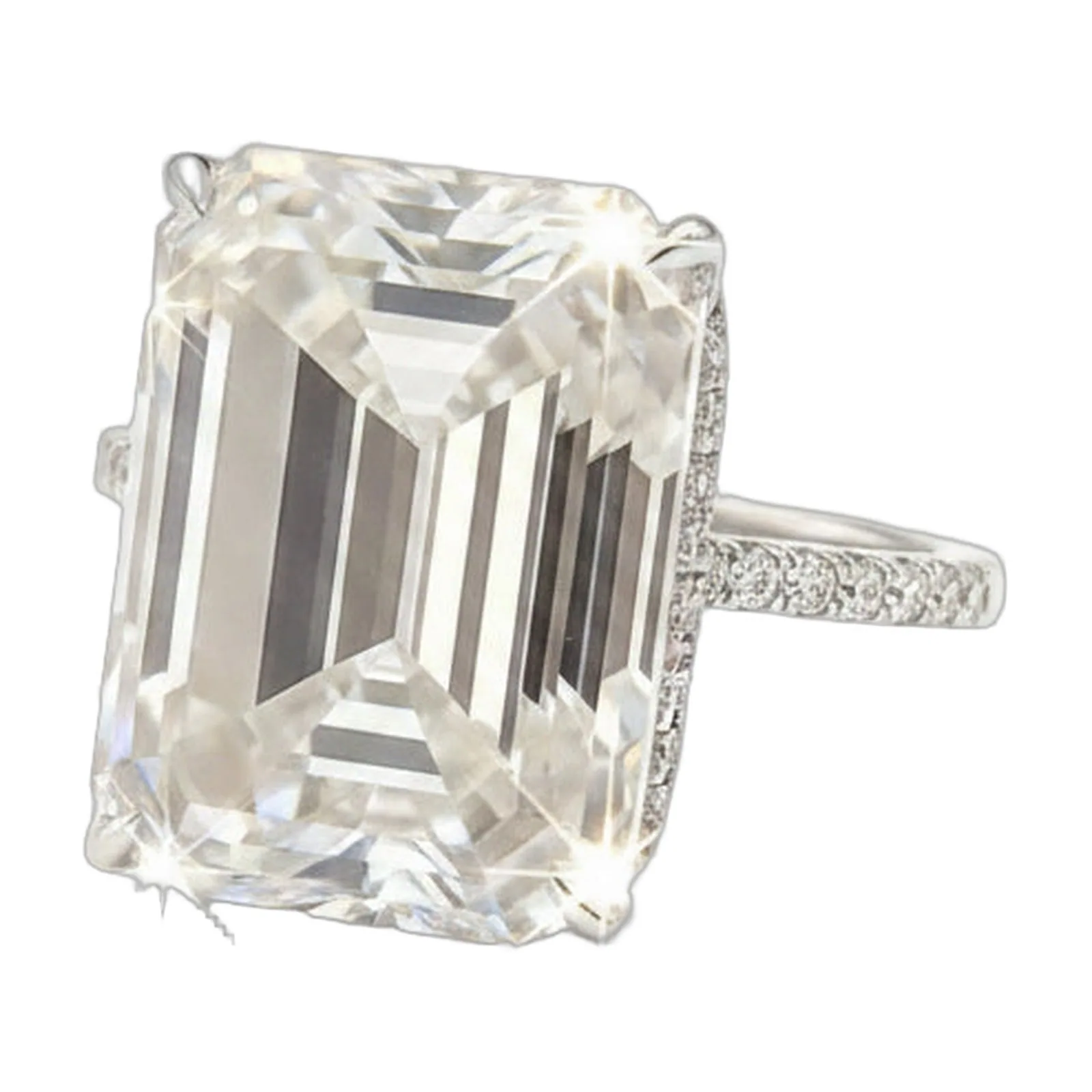 18.65ct DEW White Moissanite Emerald Solitaire Ring