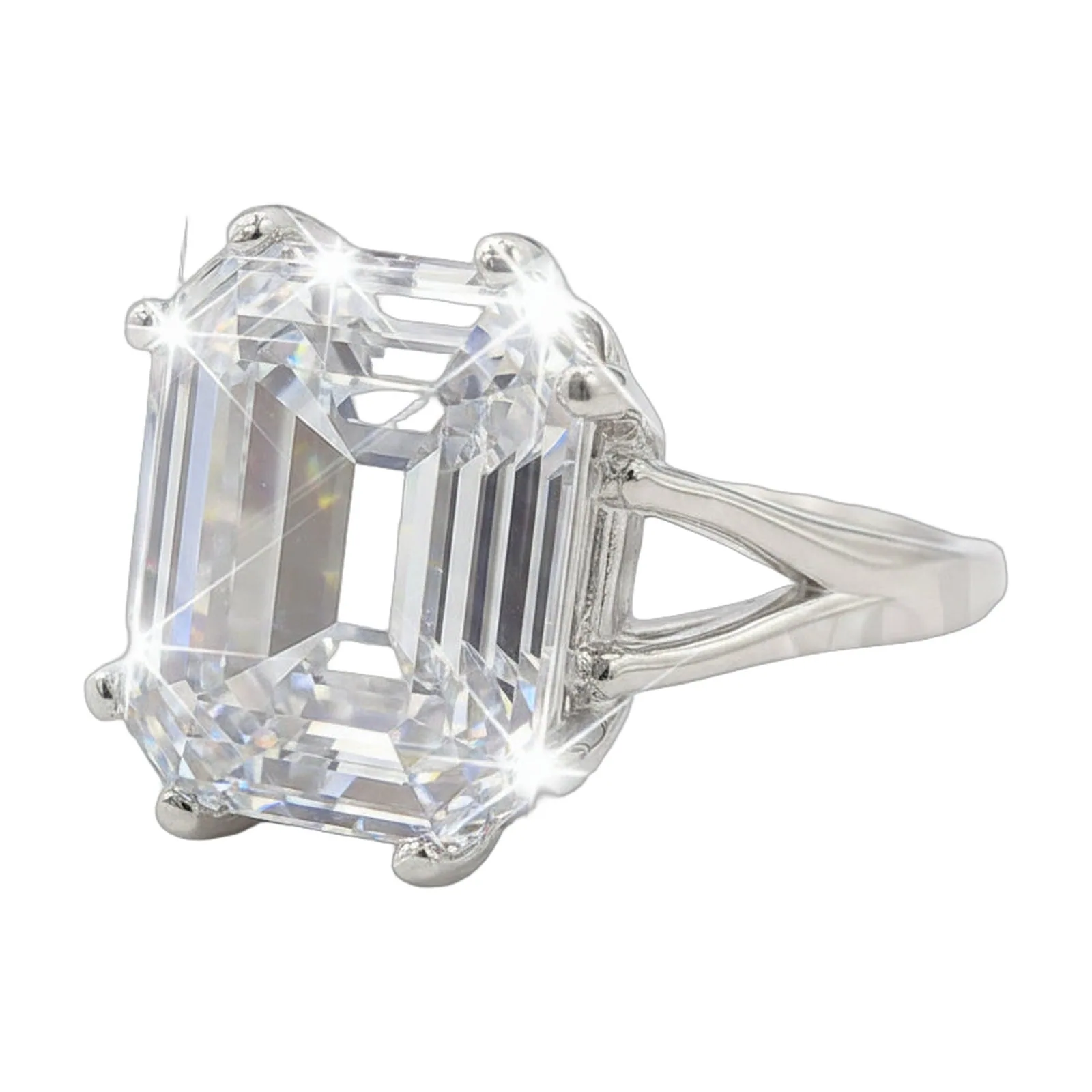 9.25ct DEW White Moissanite Emerald Solitaire Ring