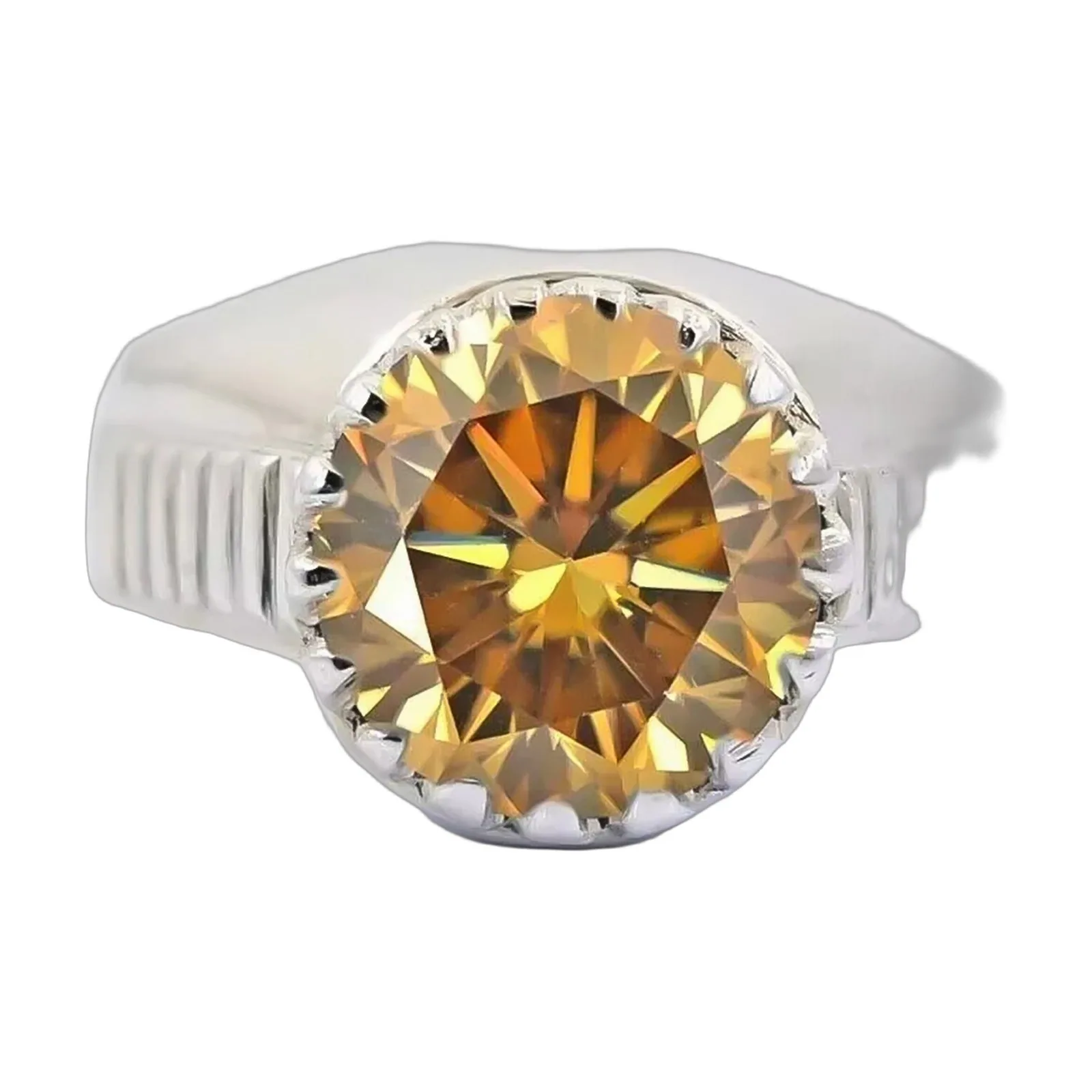 6.7ct DEW Champagne Moissanite Round Solitaire Ring