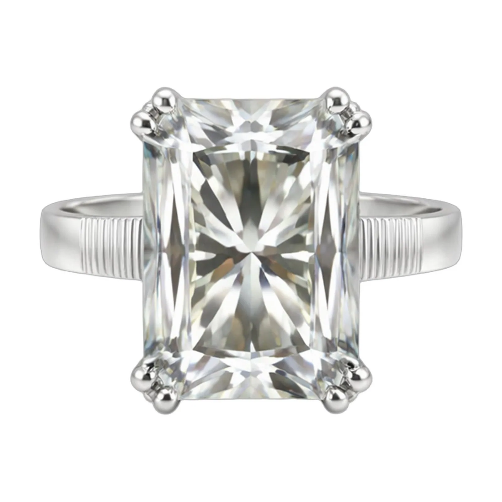 9.45ct DEW White Moissanite Radiant Solitaire Ring
