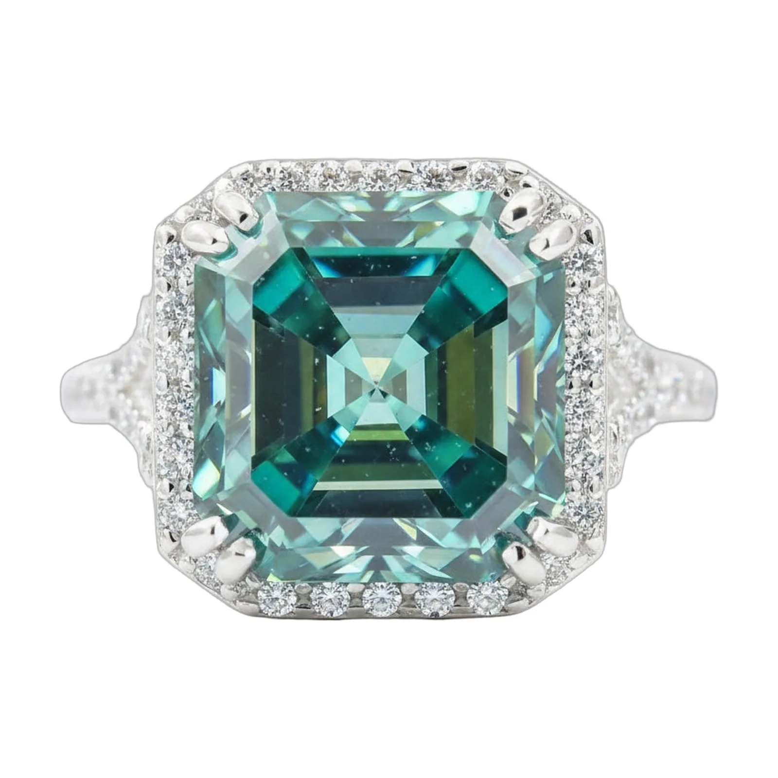 8.7ct DEW Blue Moissanite Asscher Solitaire Ring