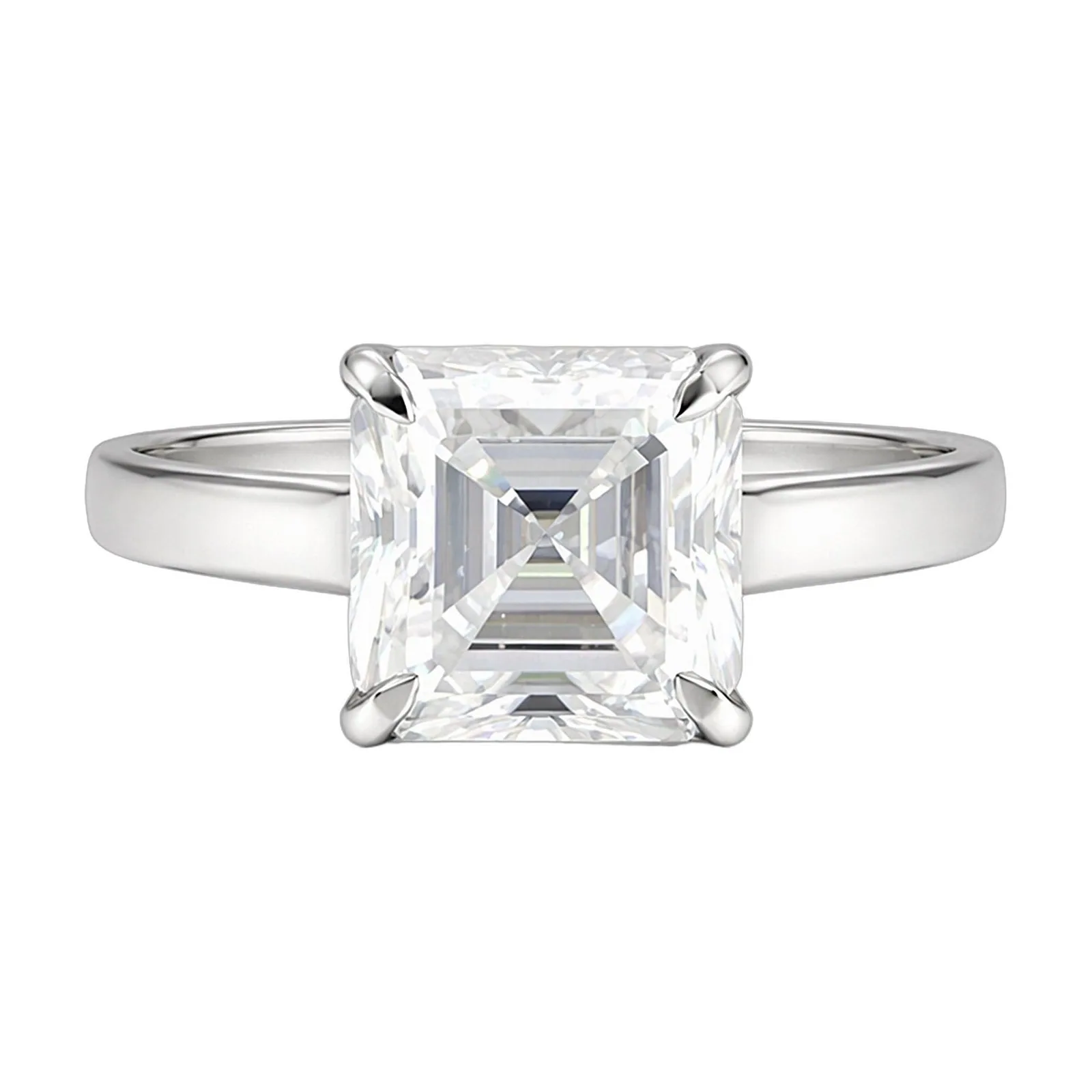 4.8ct DEW White Moissanite Asscher Solitaire Ring