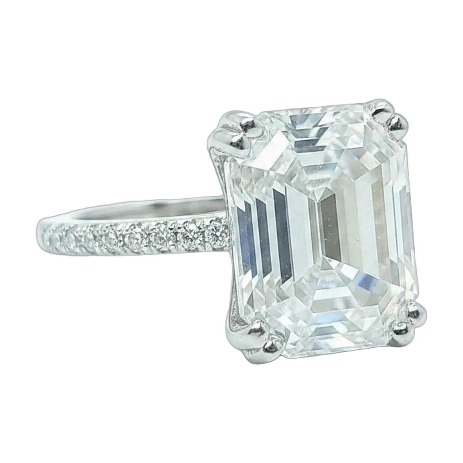 8.7ct DEW White Moissanite Emerald Solitaire Ring