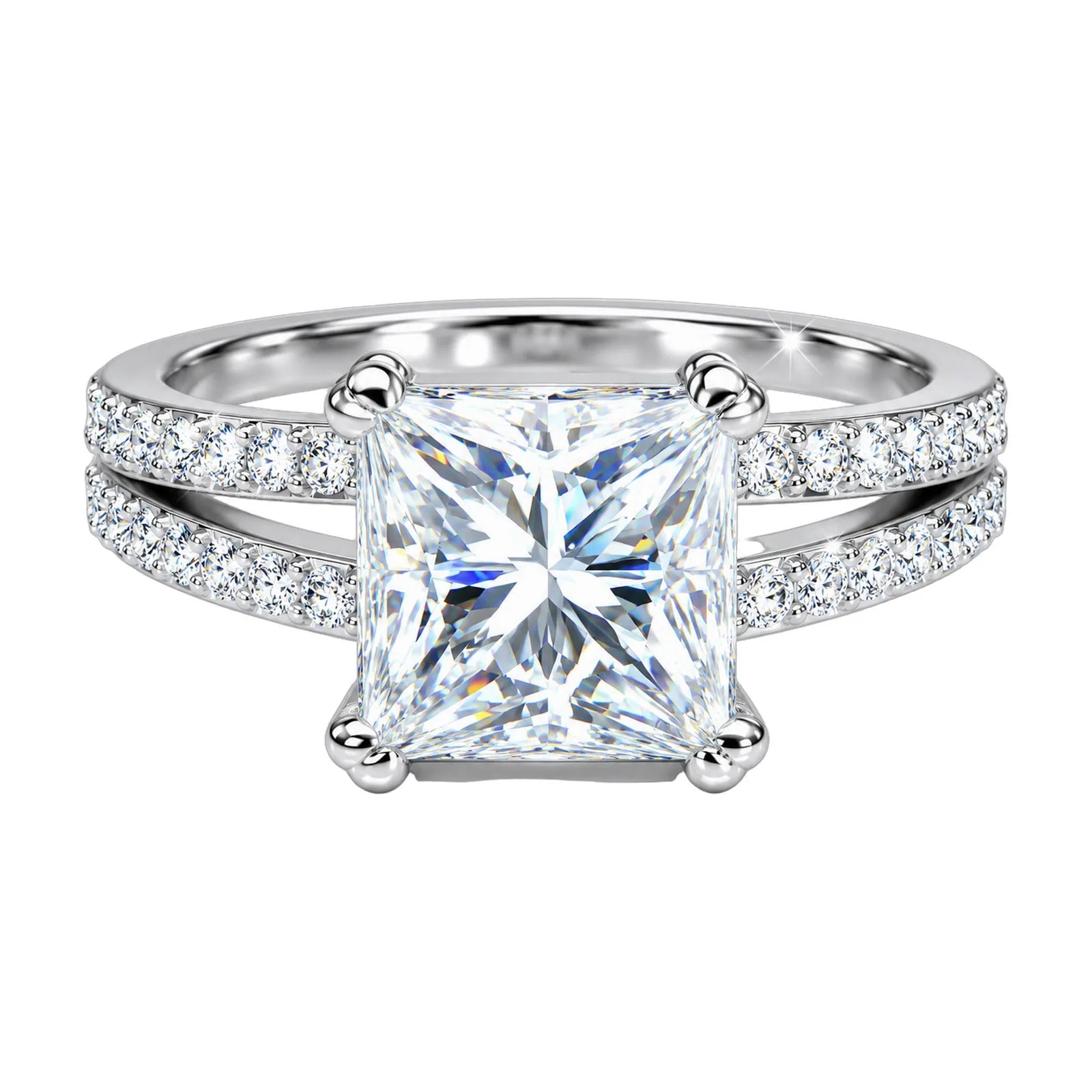 4.25ct DEW White Moissanite Princess Solitaire Ring