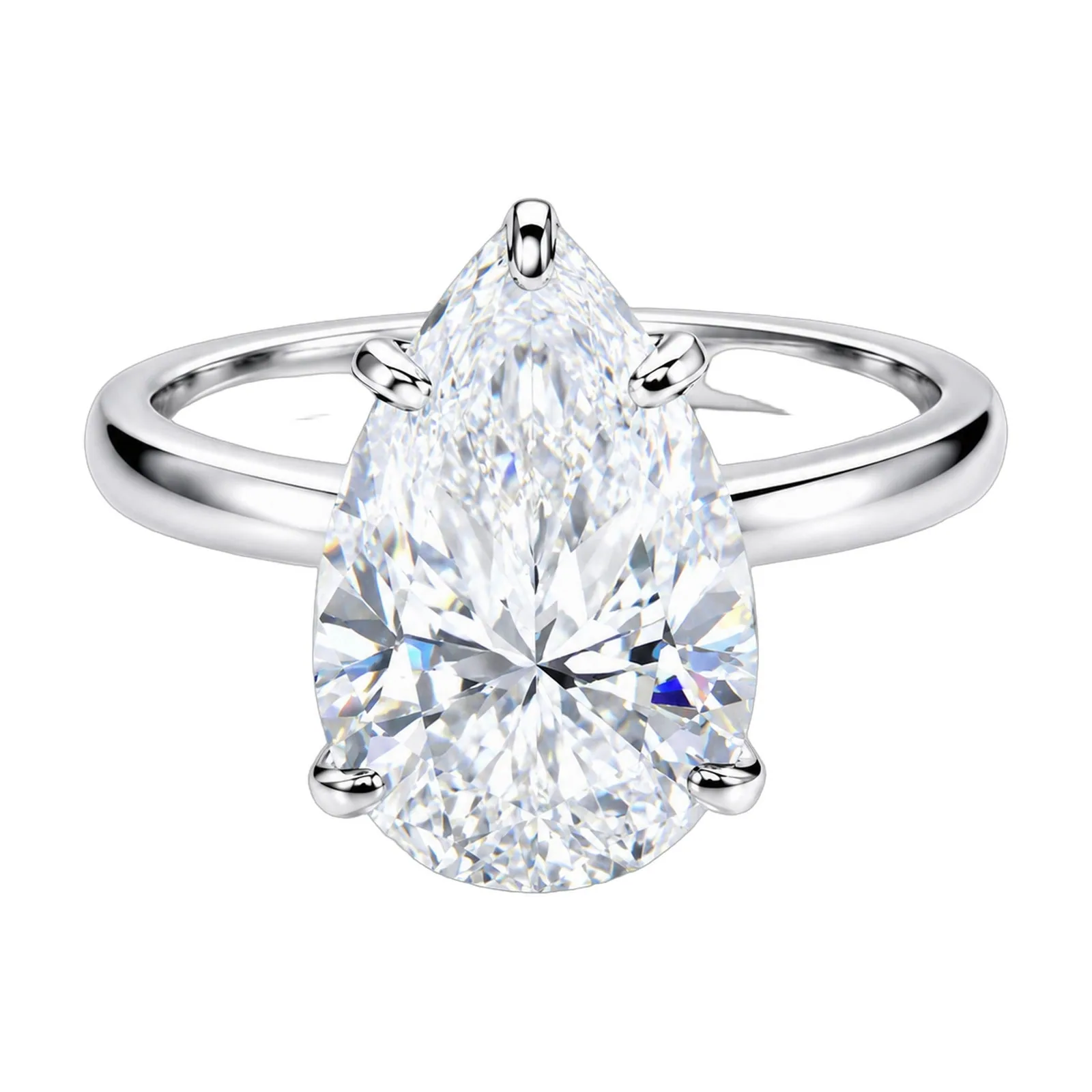 8.35ct DEW White Moissanite Pear Solitaire Ring