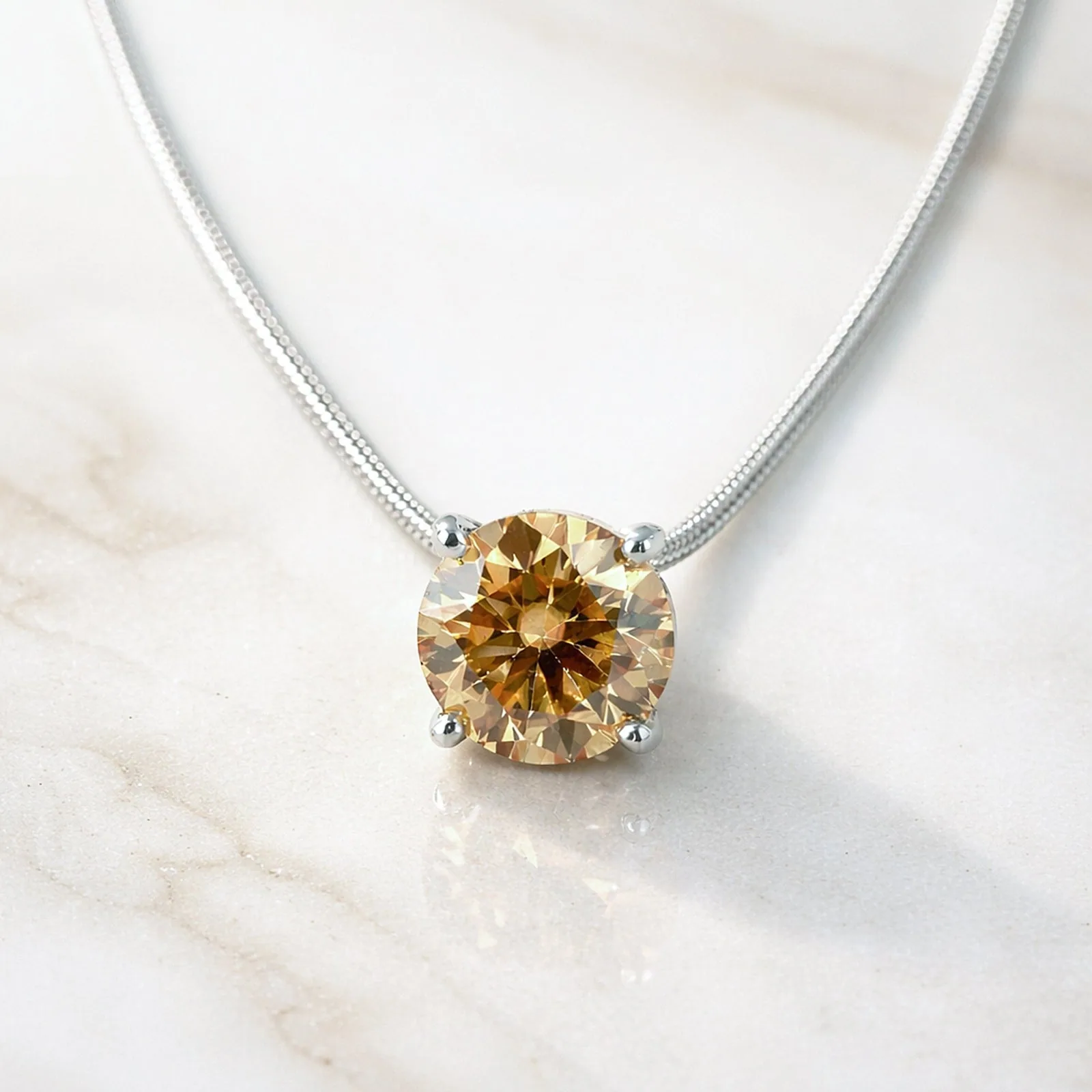 5.20 ct DEW Champagne Moissanite Pendant In Vermeil 925 Silver with Accents for Her Gift - view 5
