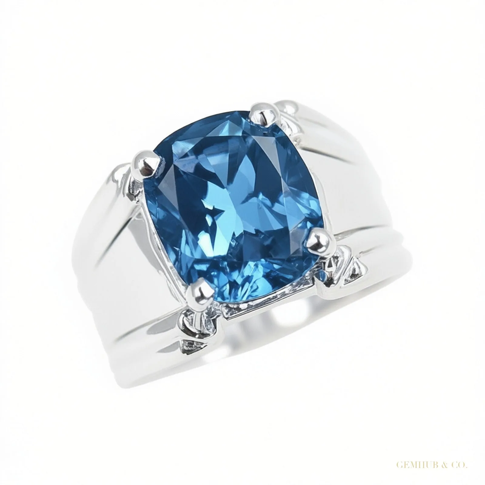 8.30 ct DEW Certified Cushion Cut Blue Moissanite Solitaire Ring – 18K Gold Vermeil