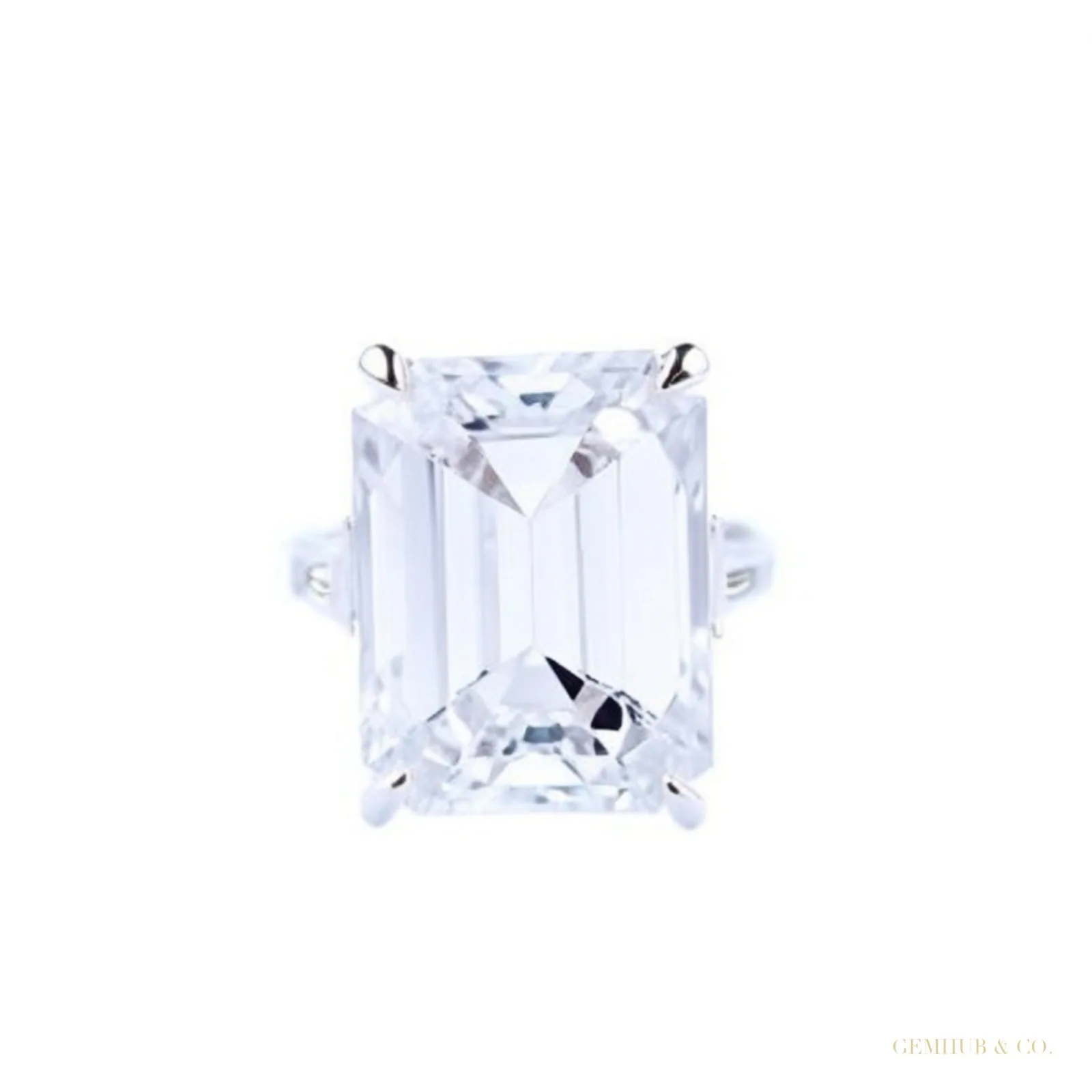 8.30 ct DEW Emerald Cut Off White Moissanite Ring Certified Sparkle – 18K Gold Vermeil
