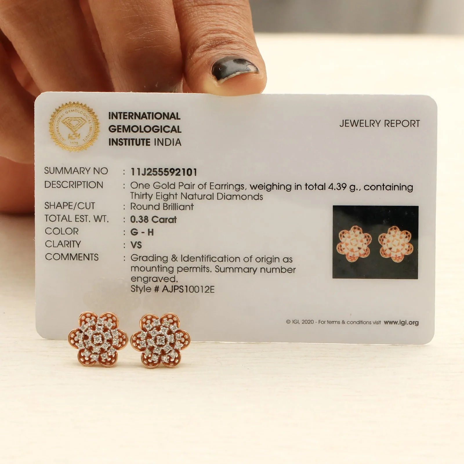 0.59 Ct. IGI Certified 18KT Rose Gold Natural Diamond Pendant And Earrings Set - view 7