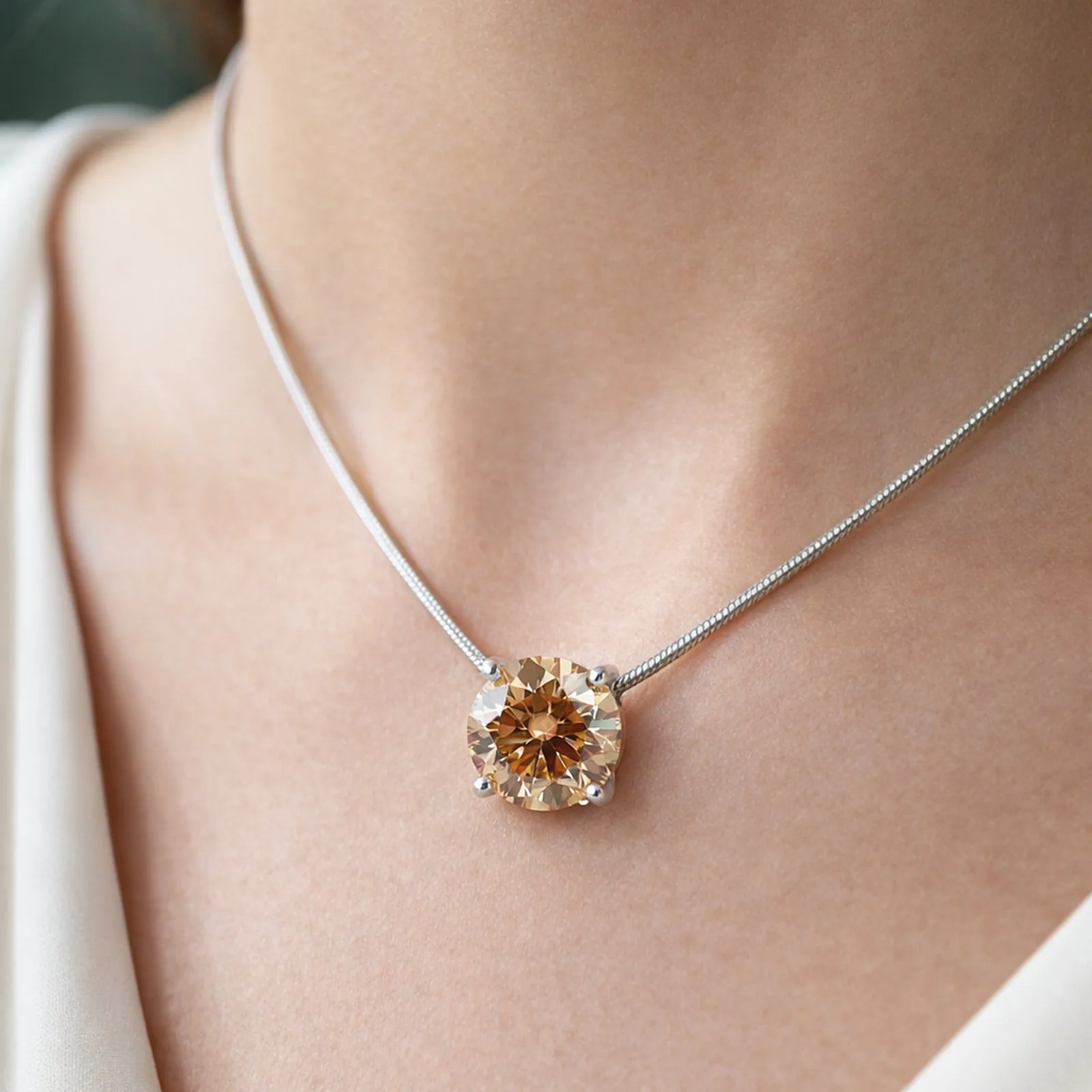 5.20 ct DEW Champagne Moissanite Pendant In Vermeil 925 Silver with Accents for Her Gift - view 2