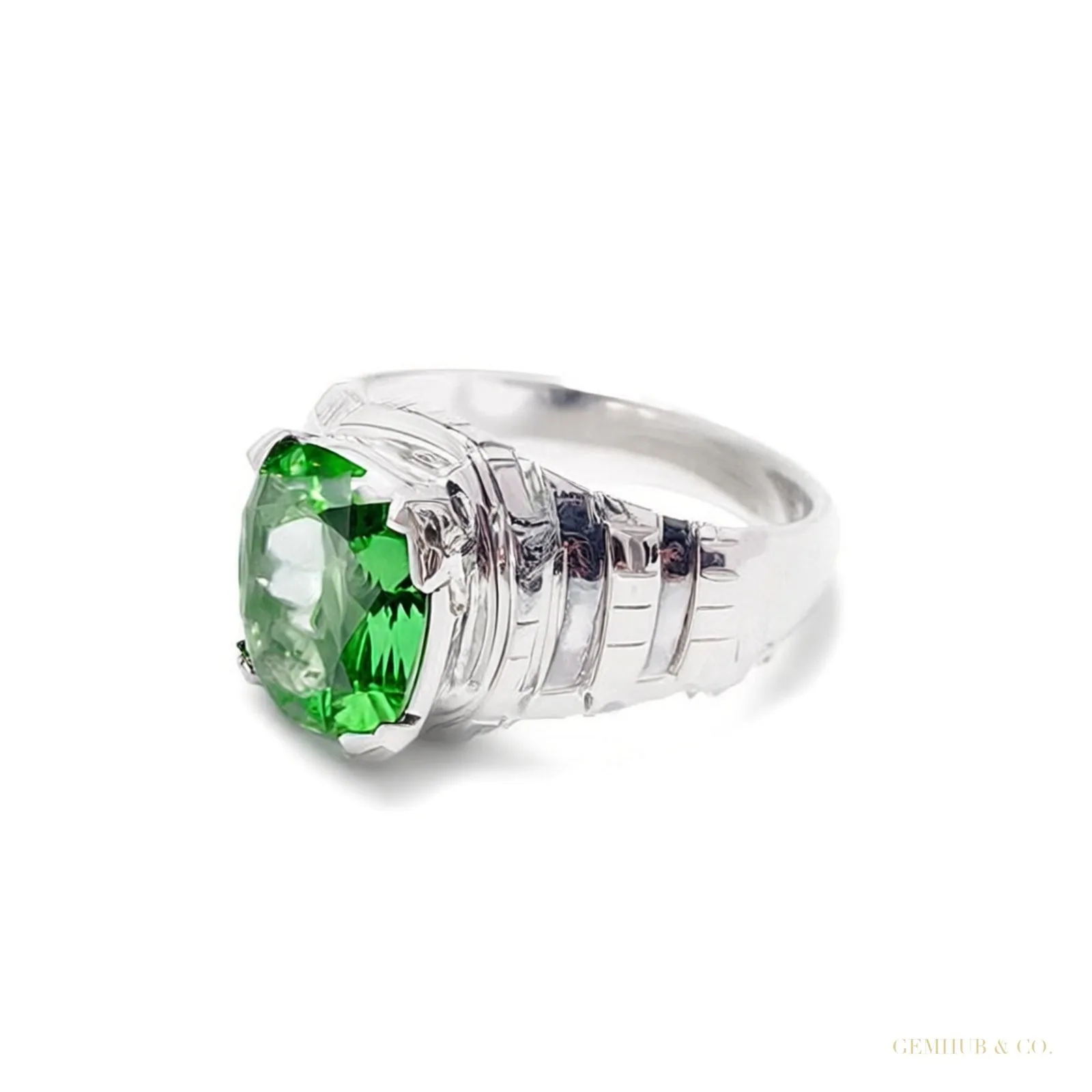 9.00 ct DEW Emerald Cut Blue Moissanite Ring in Certified Statement – 18K Gold Vermeil