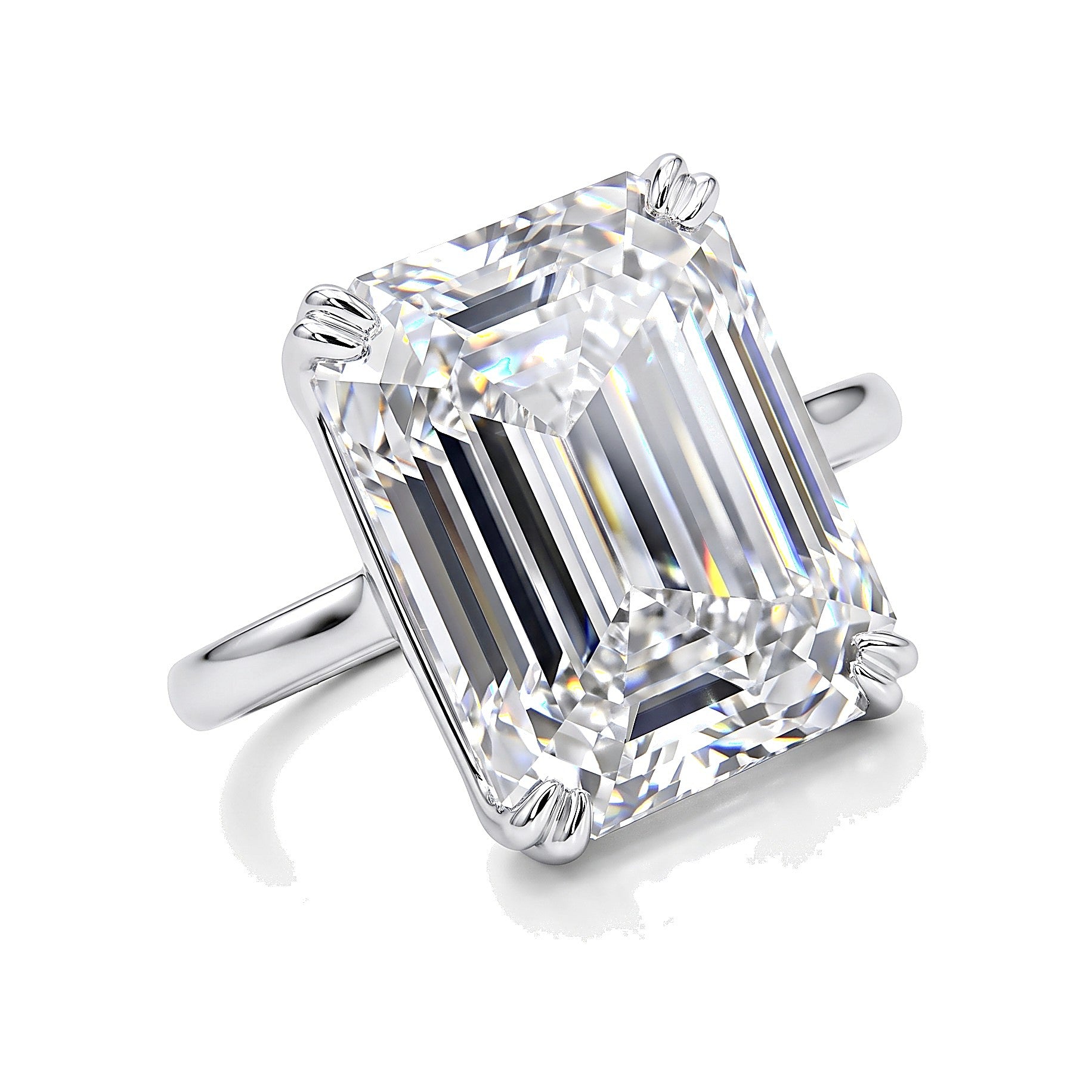 9.00 ct DEW White Moissanite Emerald Cut Solitaire Ring For Wife in 18K Gold Vermeil (925 Silver)