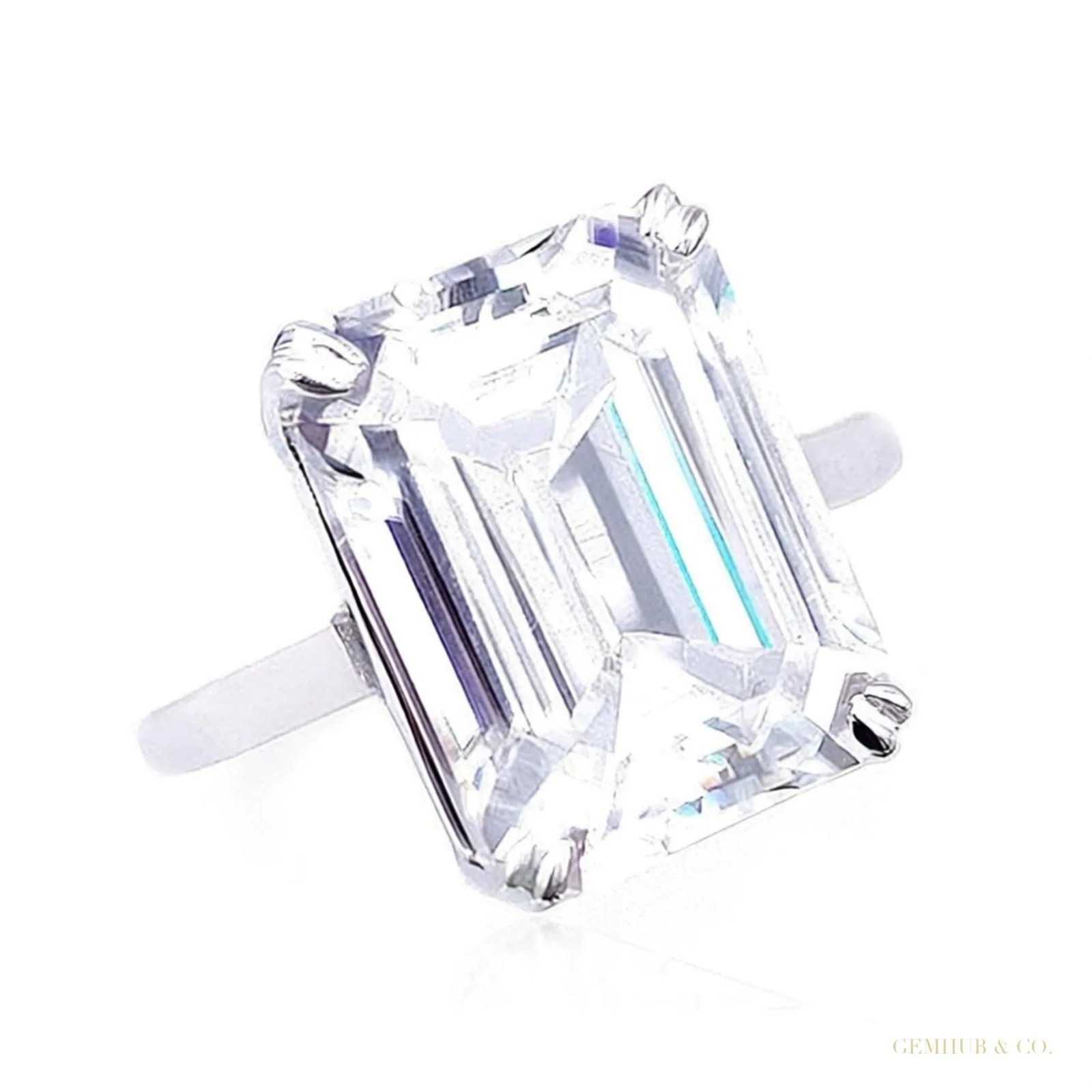 9.00 ct DEW White Moissanite Emerald Cut Solitaire Ring For Wife – 18K Gold Vermeil