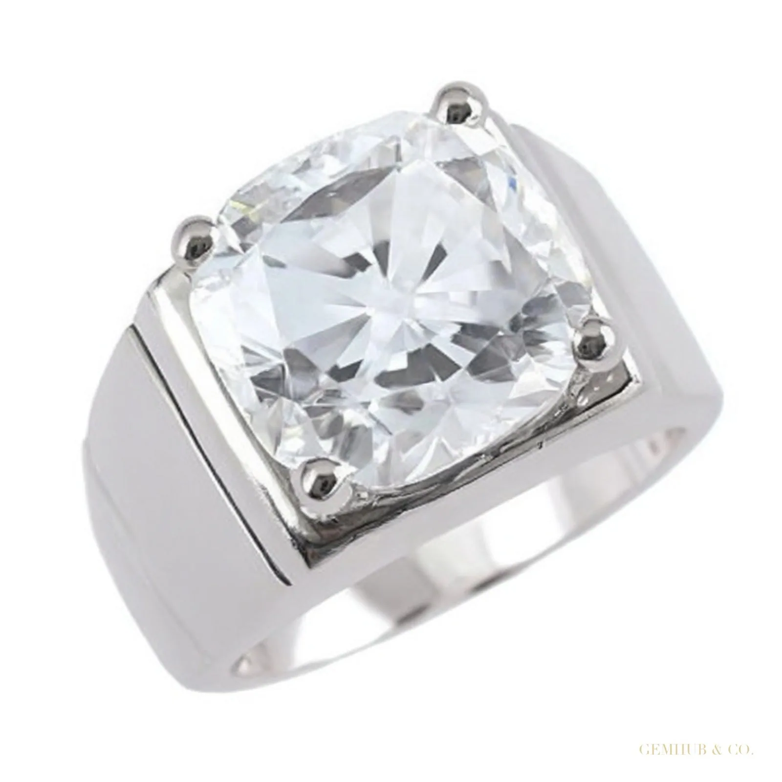 9.25 ct DEW White Moissanite Men’s Solitaire Ring – Christmas Gift – 18K Gold Vermeil