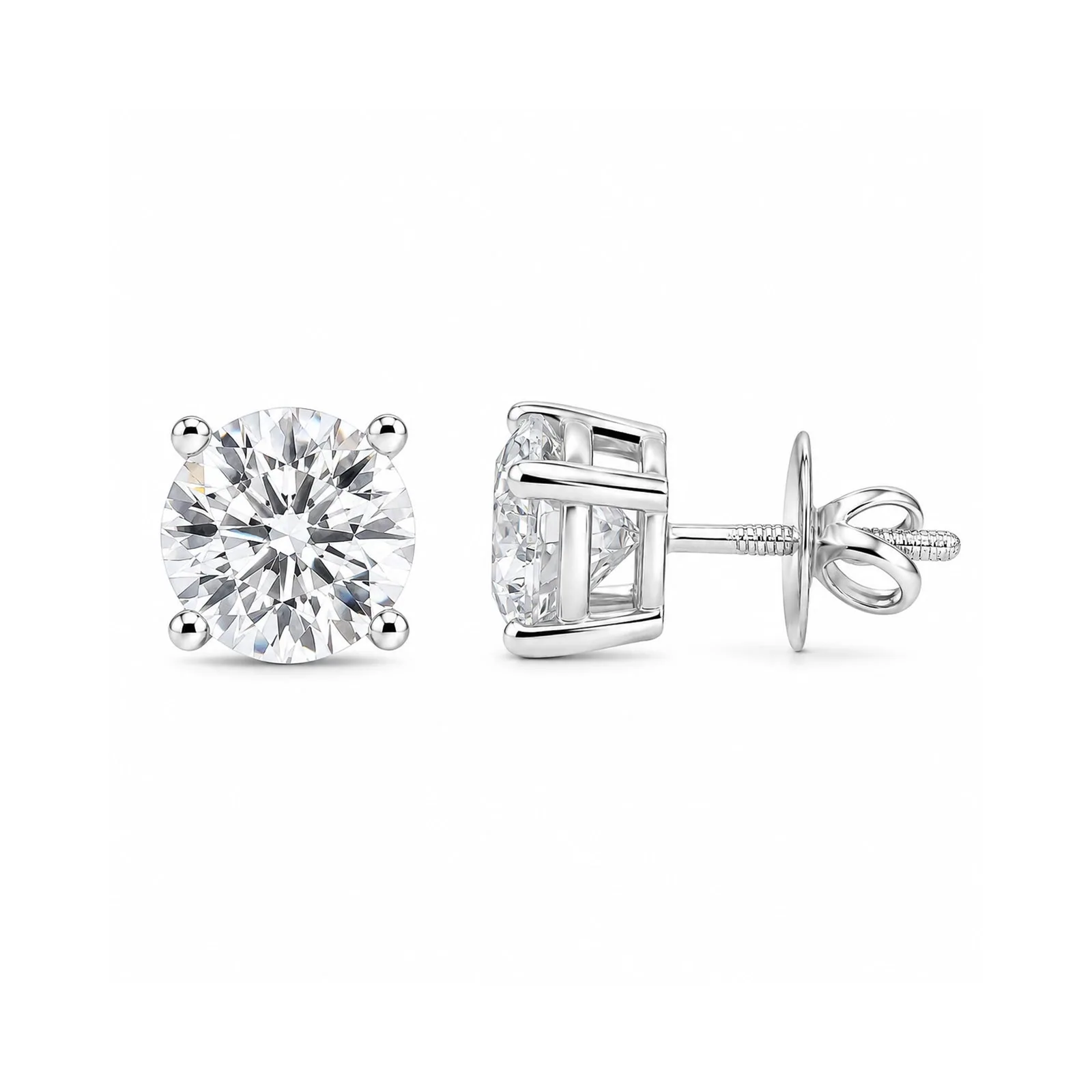 IGI Certified Lab Grown Diamond Solitaire Round Stud Earrings — 2.4ct VVS/E, Solid 14K / 18K Gold