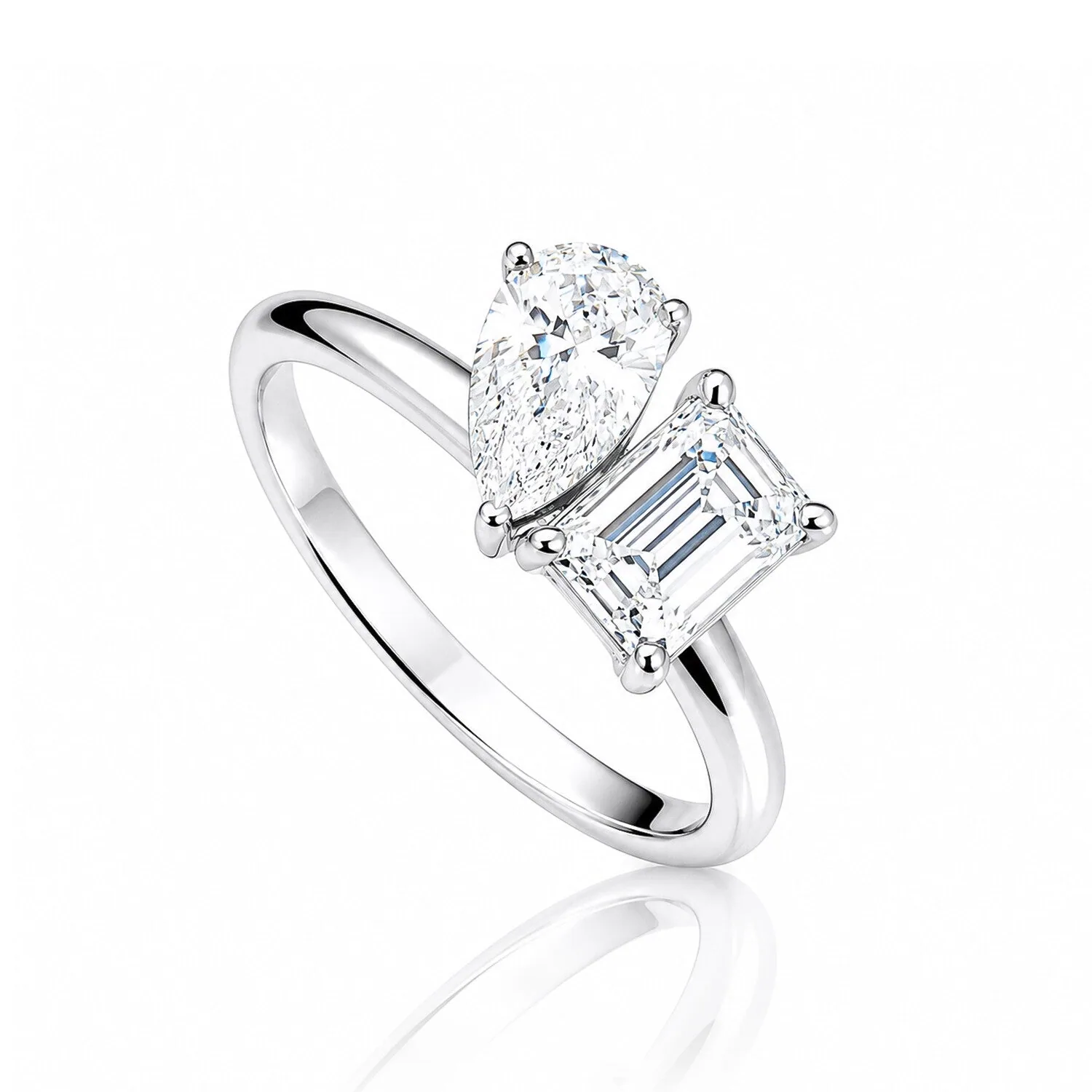 IGI Certified Lab Grown Diamond Emerald 2-Stone Ring, 2.4ct Total, VVS/E — 18K Solid Gold - view 2