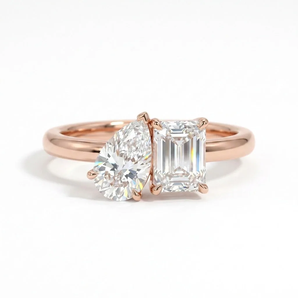 IGI Certified Lab Grown Diamond Emerald 2-Stone Ring, 2.4ct Total, VVS/E — 18K Solid Gold - view 8