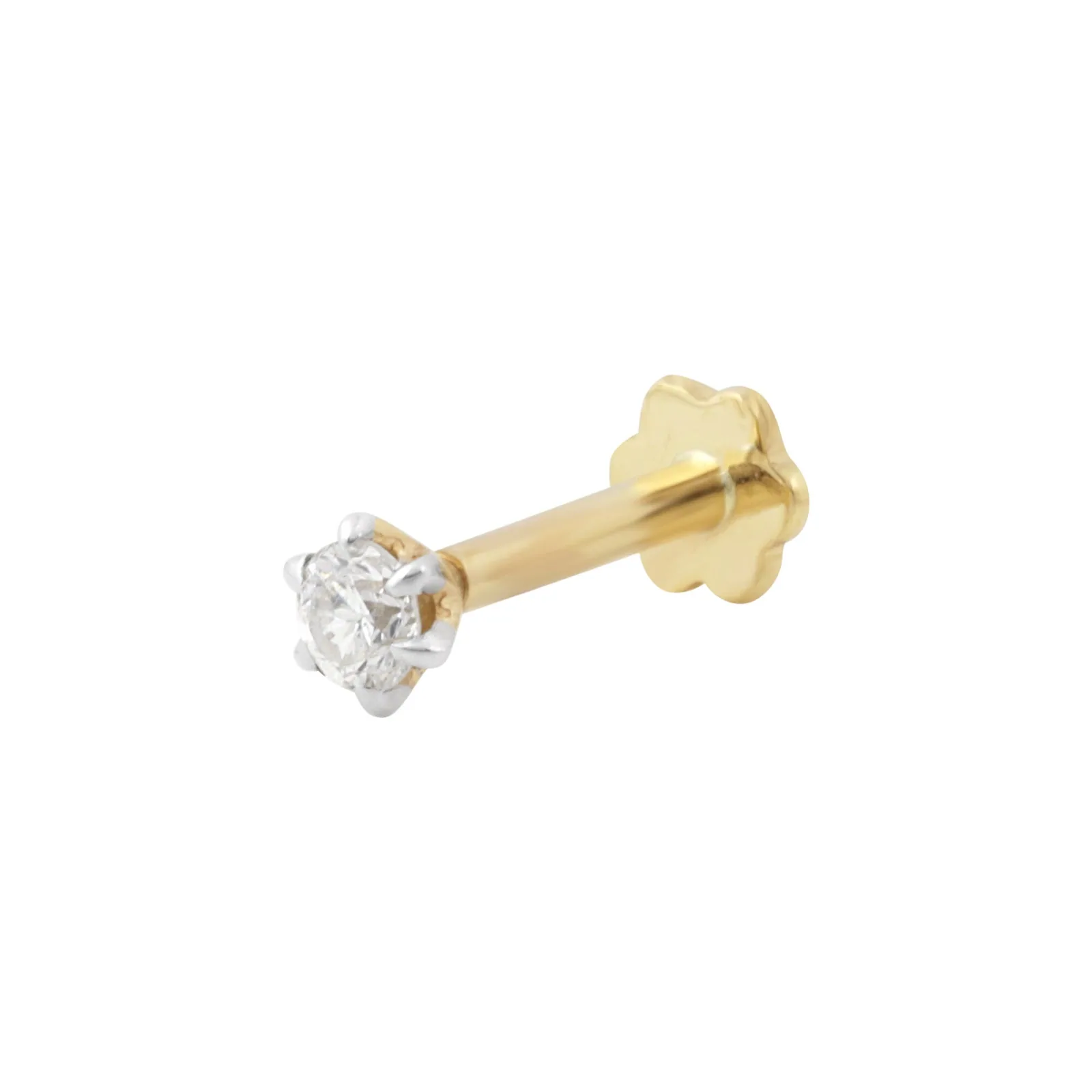 IGI Certified Lab Grown Diamond Nose Pin, 0.07 Ct tw Round, VVS/E — 18K Solid Gold, Screw Back