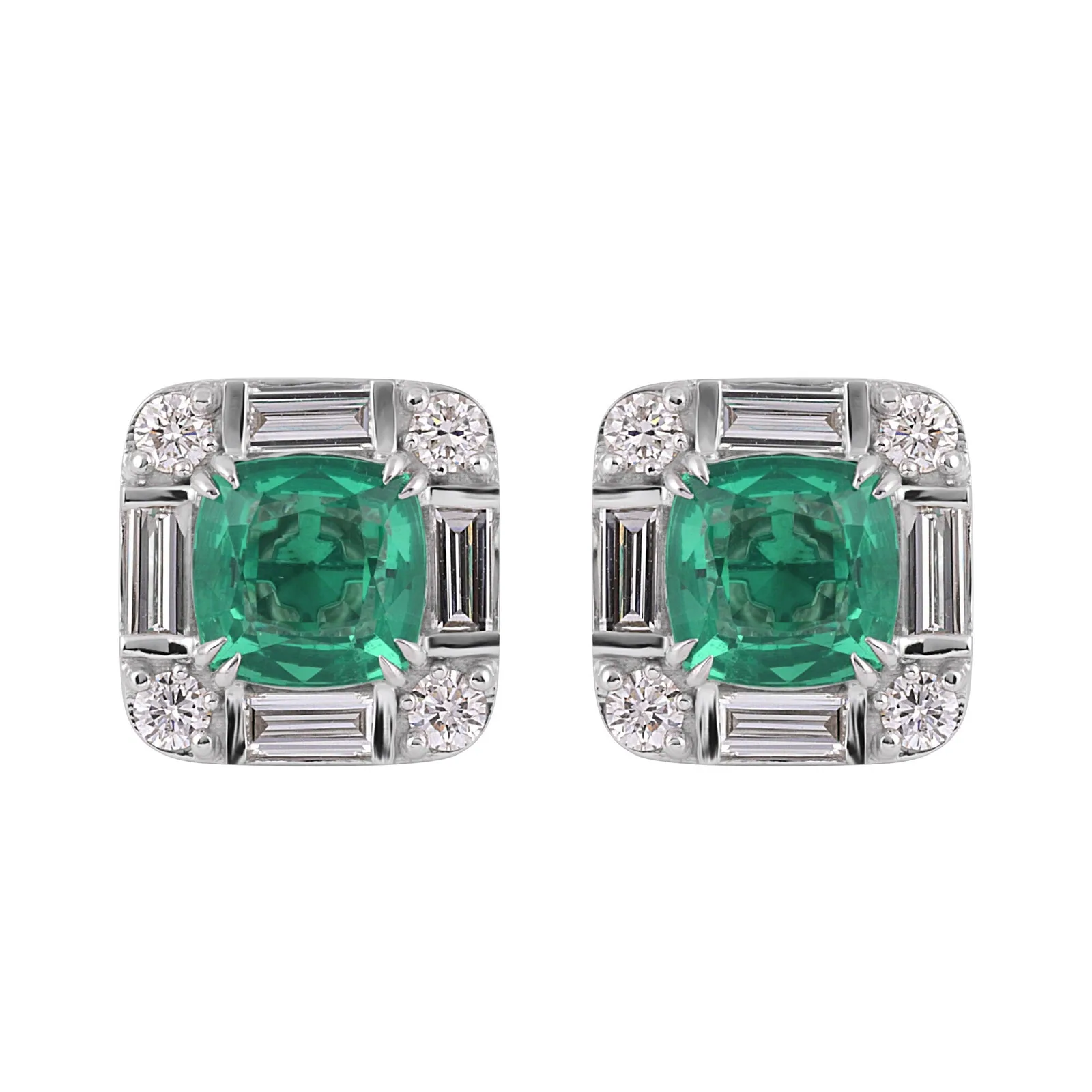 Lab Grown Emerald Asscher-Cut Earrings with Diamond Accents — 14K/18K Solid Gold