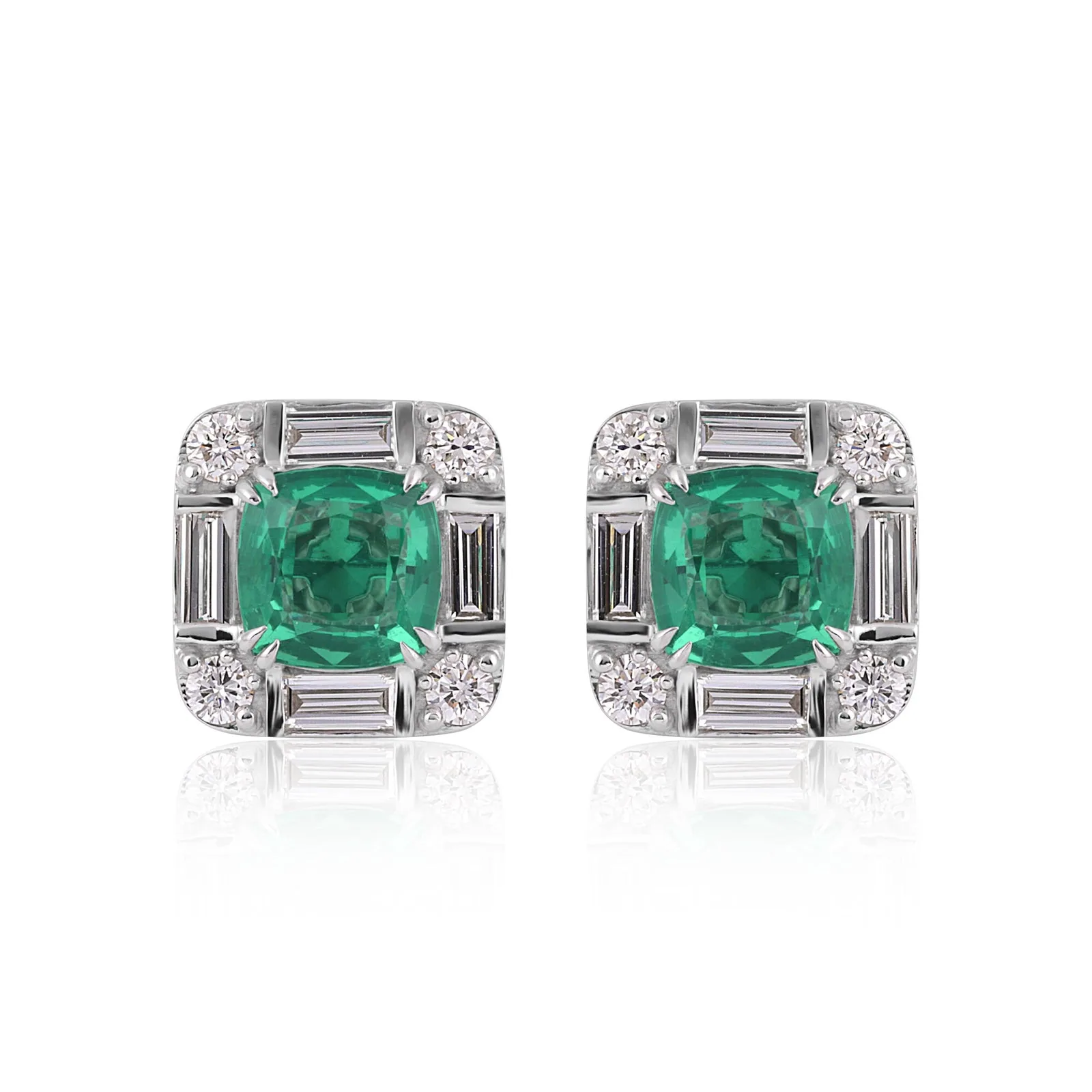 Lab Grown Emerald Asscher-Cut Earrings with Diamond Accents — 14K/18K Solid Gold - view 2