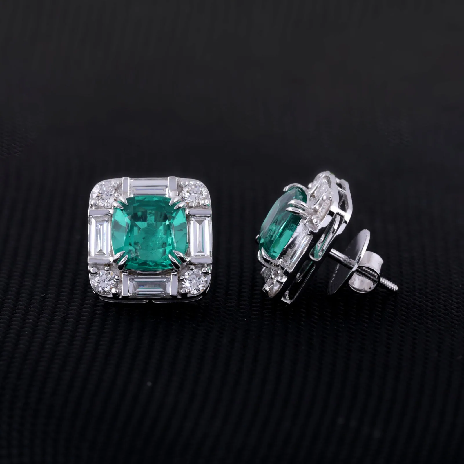 Lab Grown Emerald Asscher-Cut Earrings with Diamond Accents — 14K/18K Solid Gold - view 5